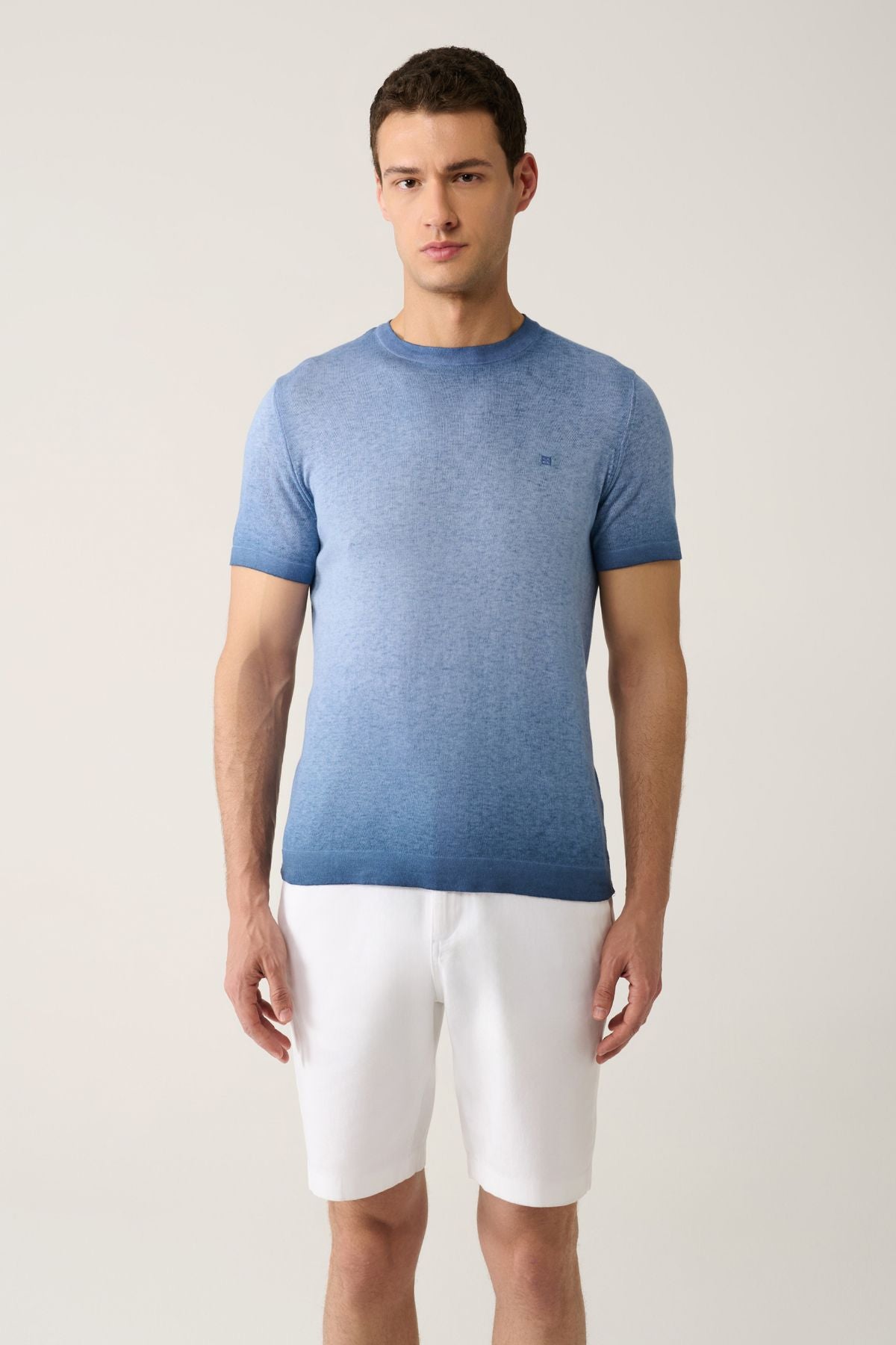 Men's Indigo Bicycle Yaka Paint Effective knitwear T-shirt A41y5115