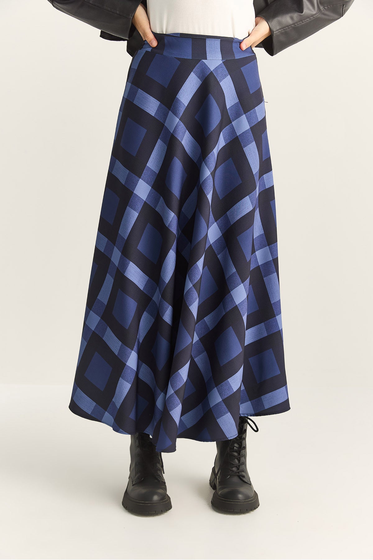 Women's Plaid Patterned Lined Maxi Flared Skirt DE251118 60283879