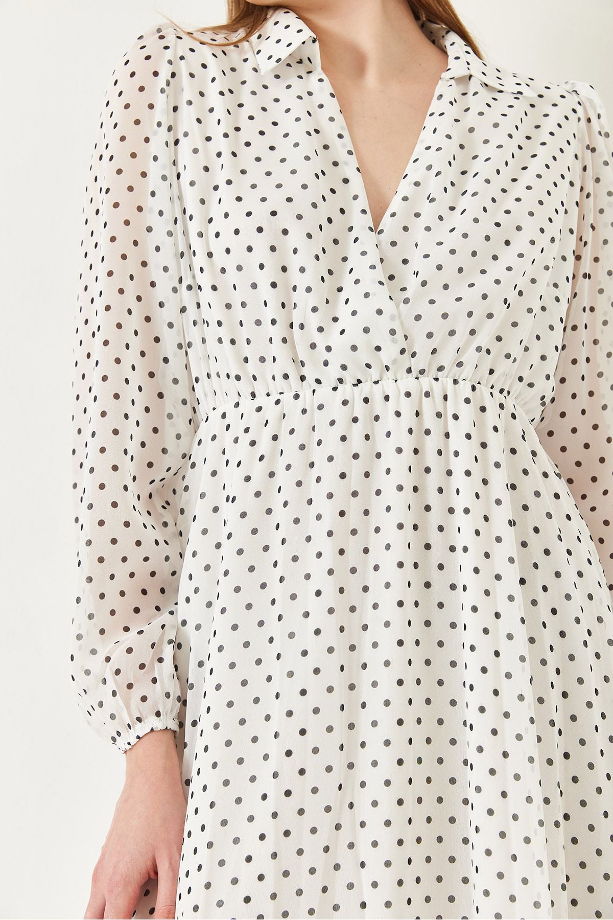 Women's Waist Pekle with a polka dot lined midi woven dress 70295 60271032