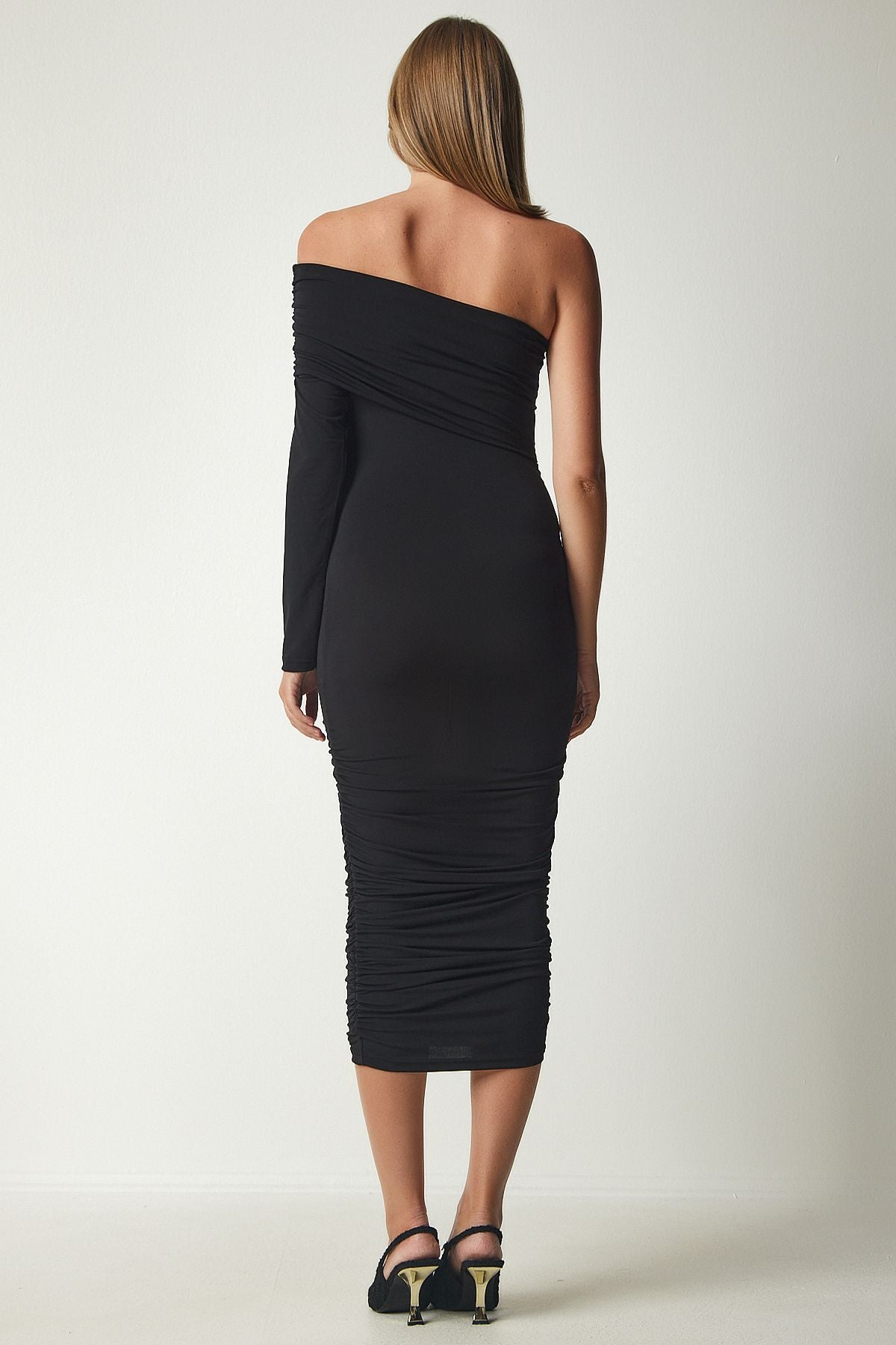 Woman Black Single Shirred Sandy Dress YK00076