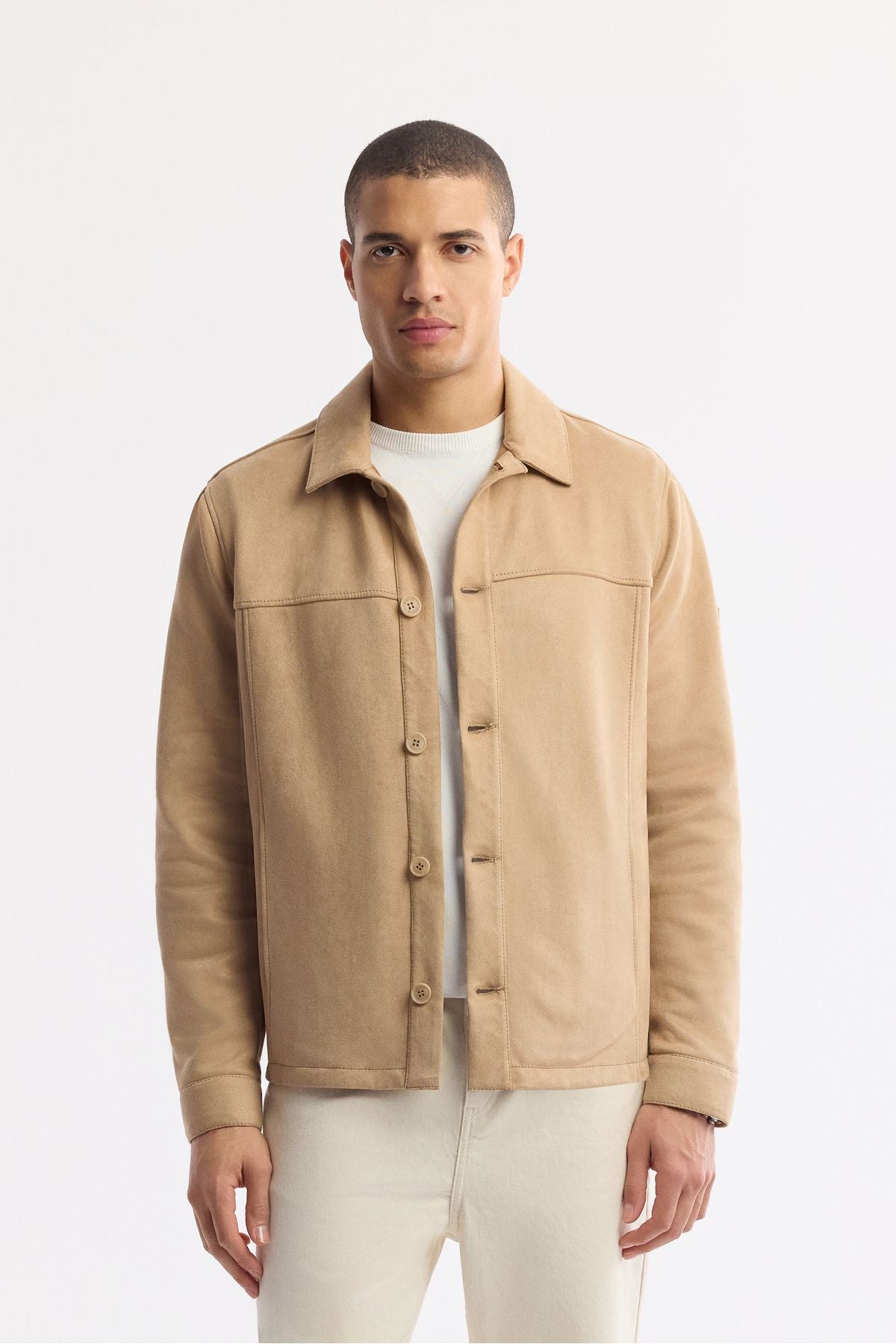 Men's Beige Classic Collar Pocket Lined Mont A51y6002
