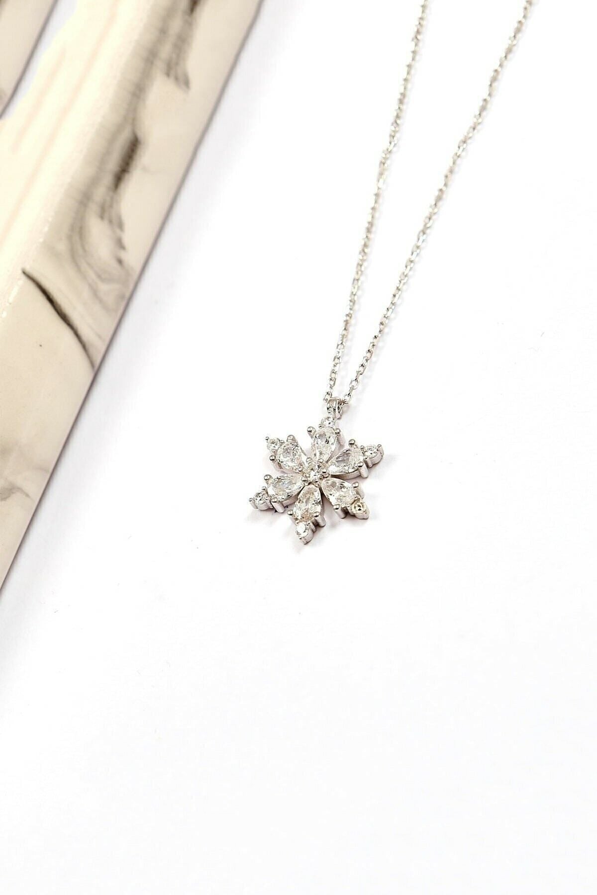 Camellia Flower White Stone 14 K Rose Gold Plated Women Necklace