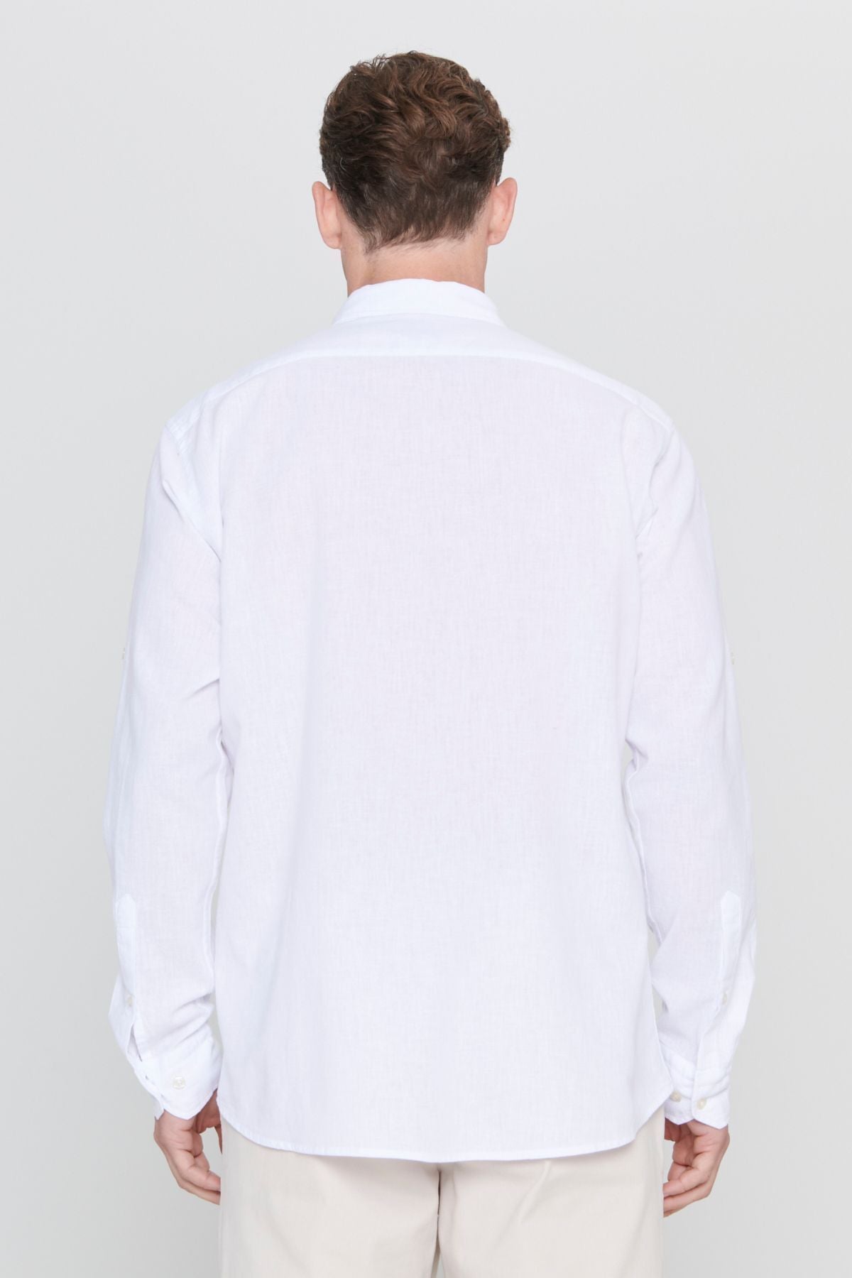 Men's white linen comfort fit comfortable cut buttoned collar casual shirt