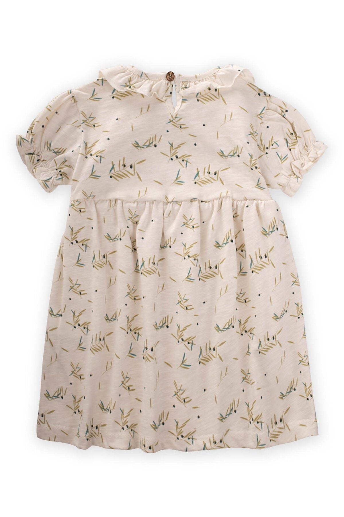 Patterned dress 1-6 age ecru olive pattern