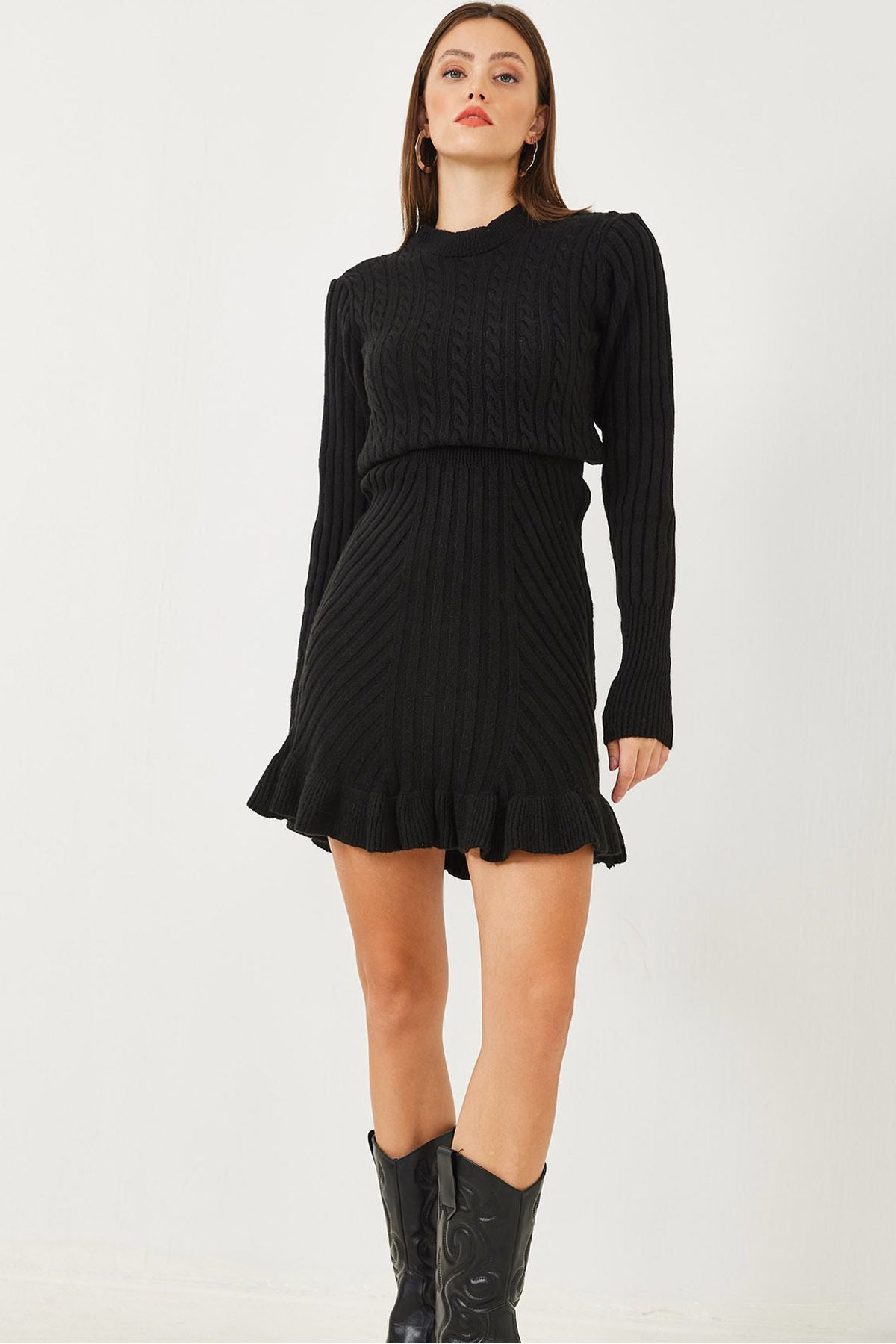 Women's waist and handle with a tire long sleeve knitwear dress 20234303