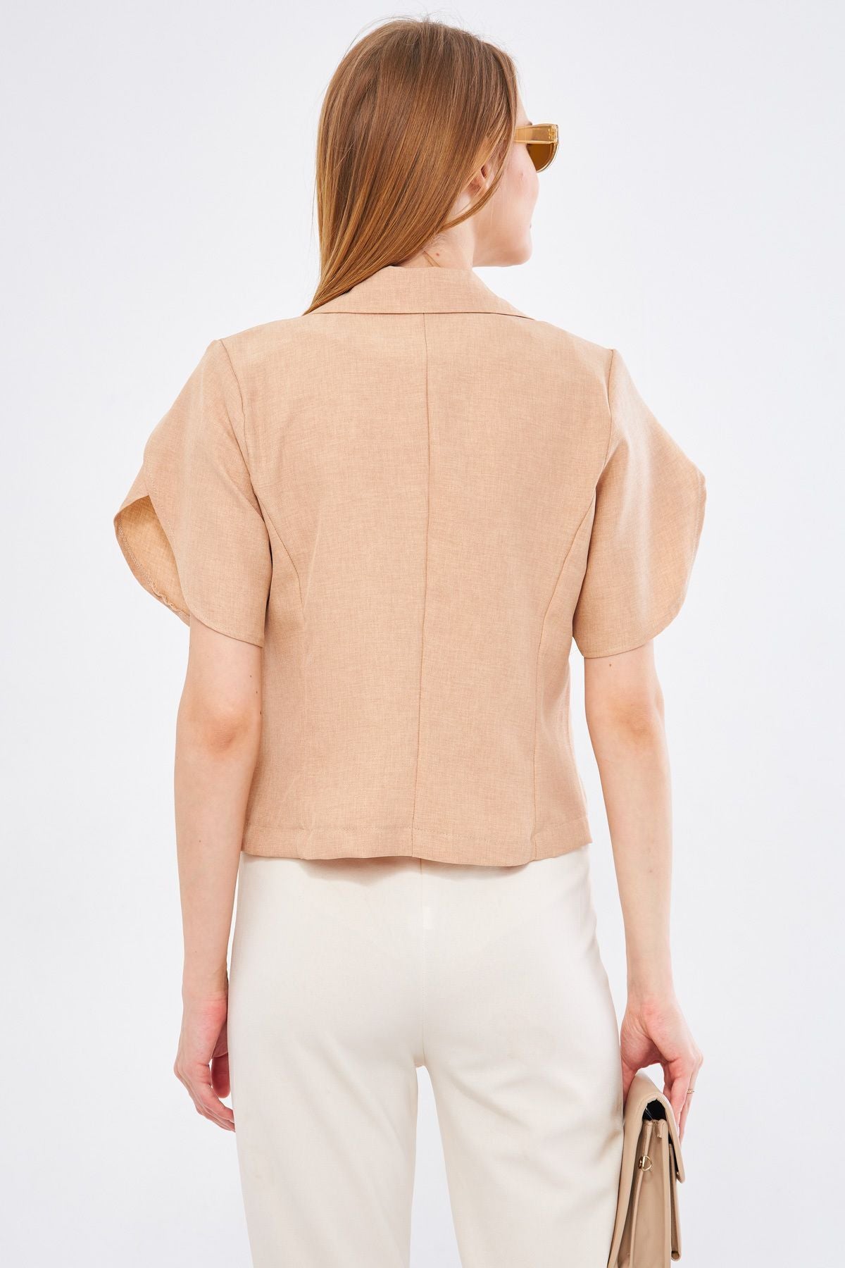 Female mink ikosiokto jacket handle slits detailed crop short sleeve ARM-24Y001048