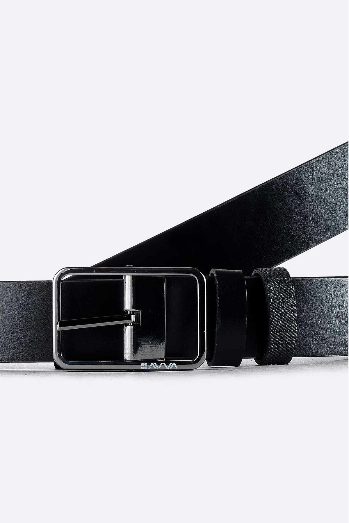 Men's black double -sided flat/patterned belt A41y9312