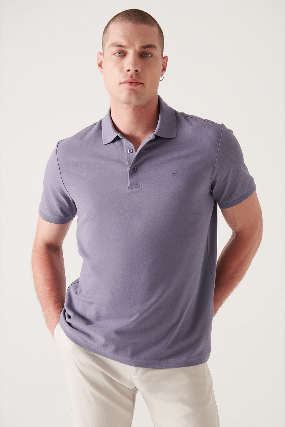 Men's lilac 100 %cotton cool, Polo Yaka T-shirt E001004