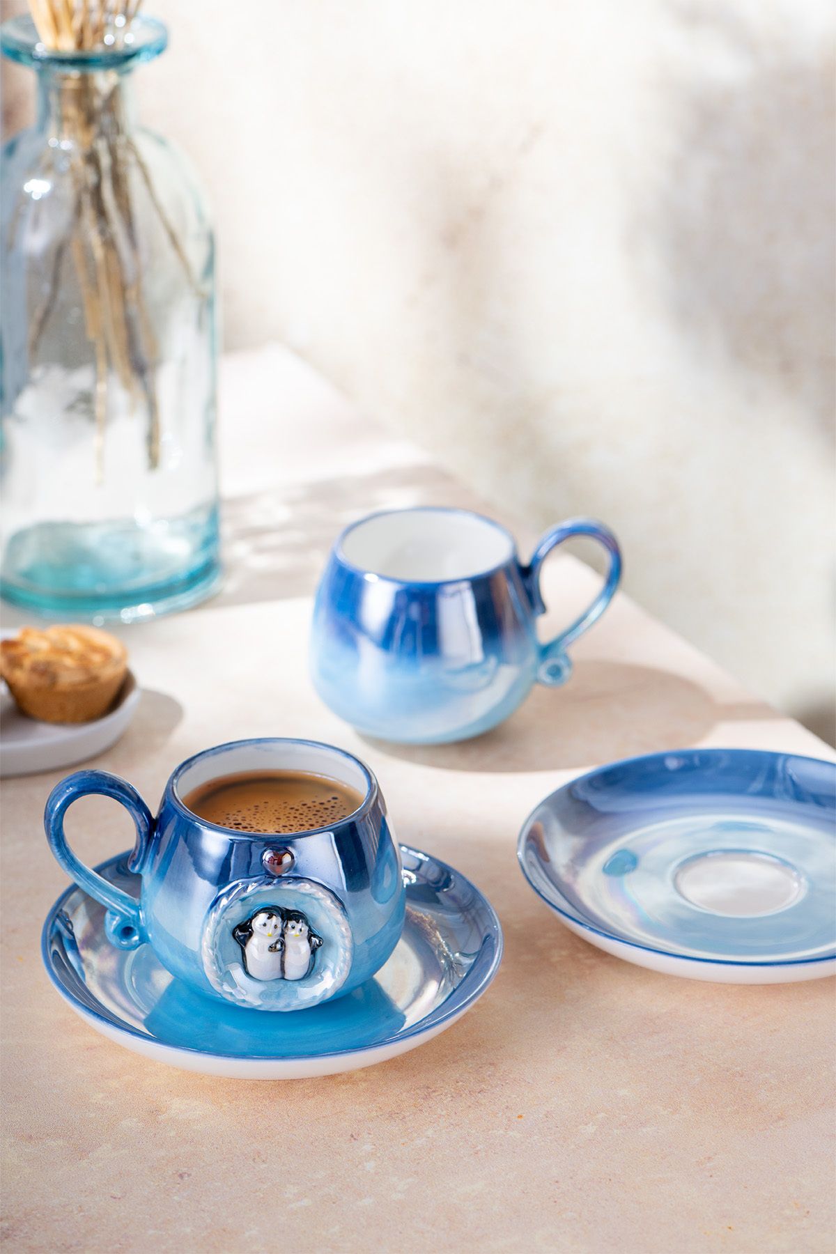 Istanbul Porcelain Penguin Coffee Cup Set for 2 people Blue