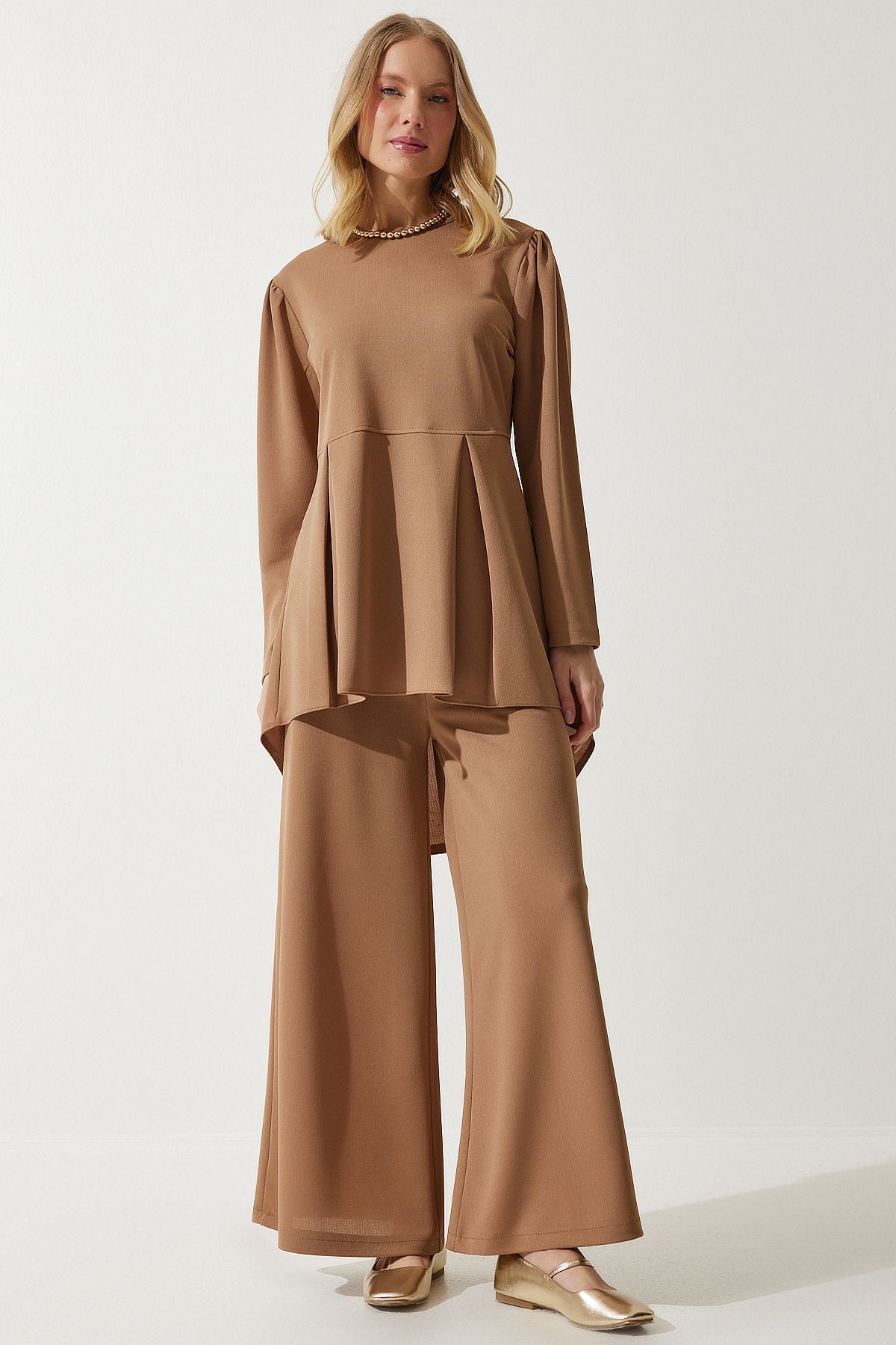 Female Biscuit Casting Tunic Palazzo Knitting Set DD01318