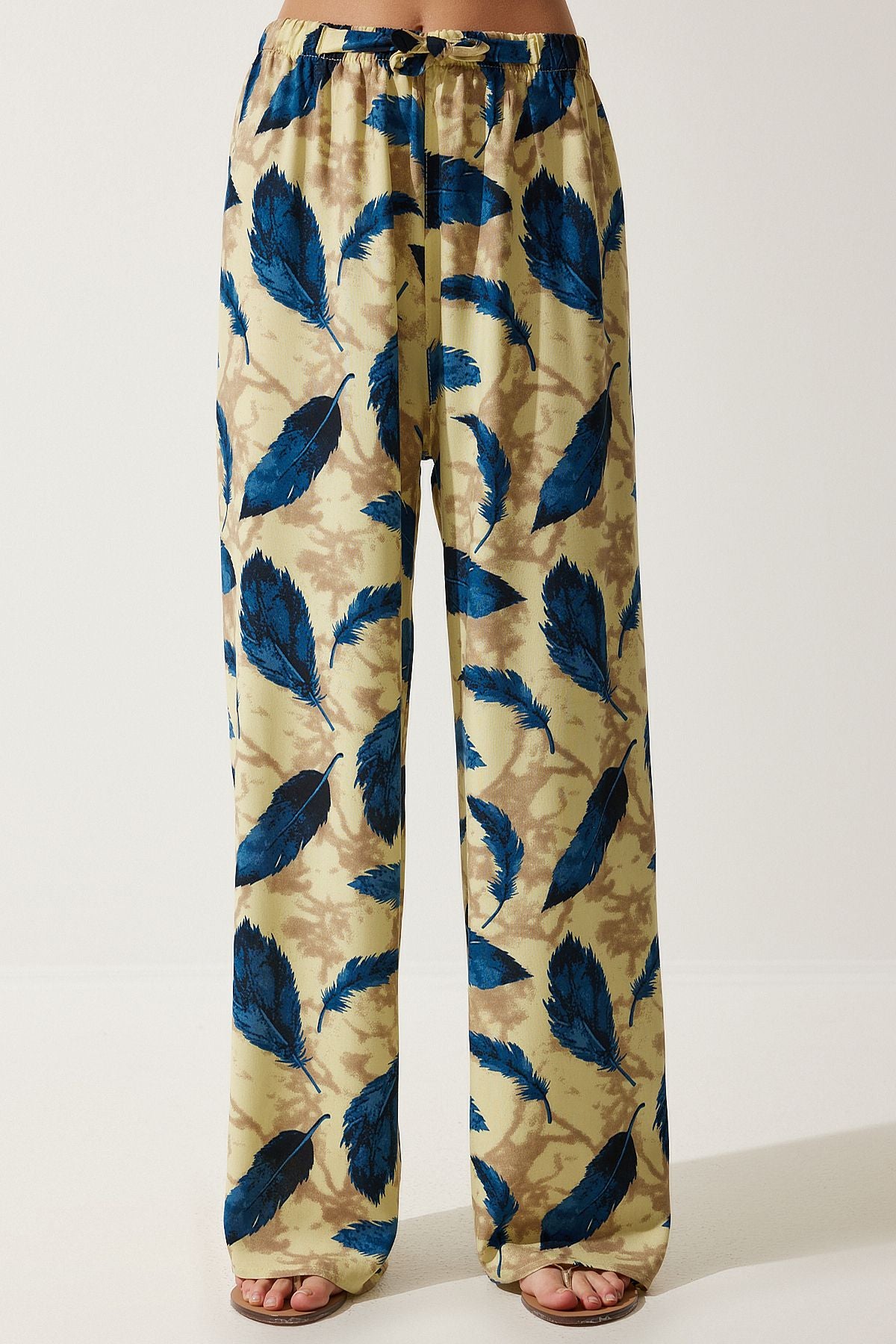 Woman Yellow Navy blue high waist summer plenty of viscose pants BH00354
