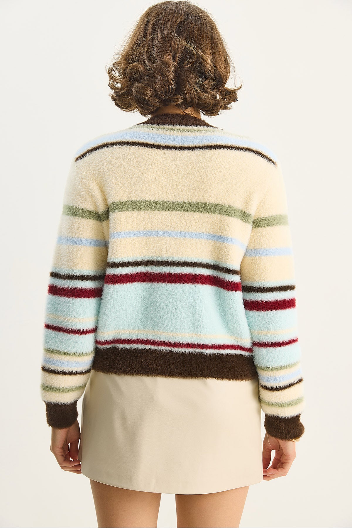 Women's Very Soft Textured Striped Knitwear Cardigan 2499 60283677