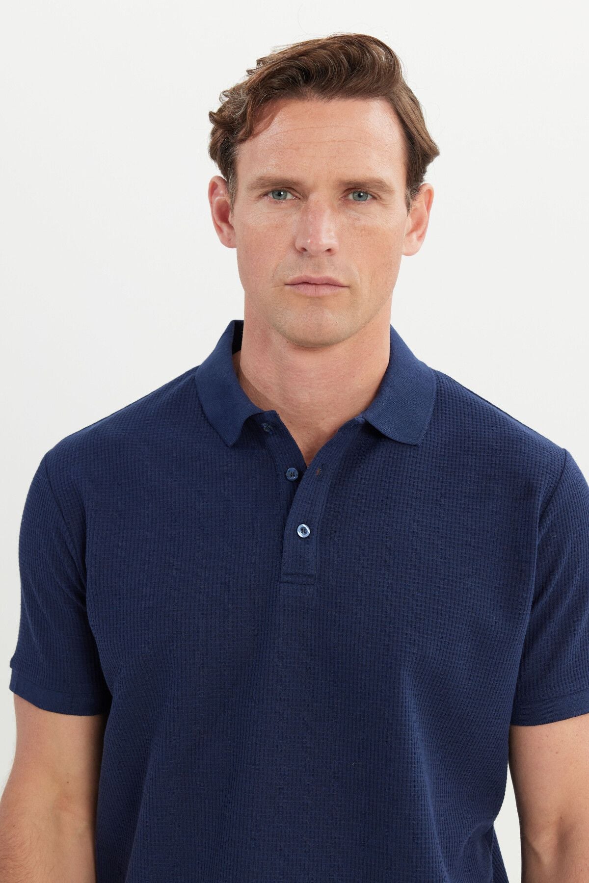 Men's Navy Blue Cotton Standard Fit Normal Cut Patterned Polo Yaka T -shirt