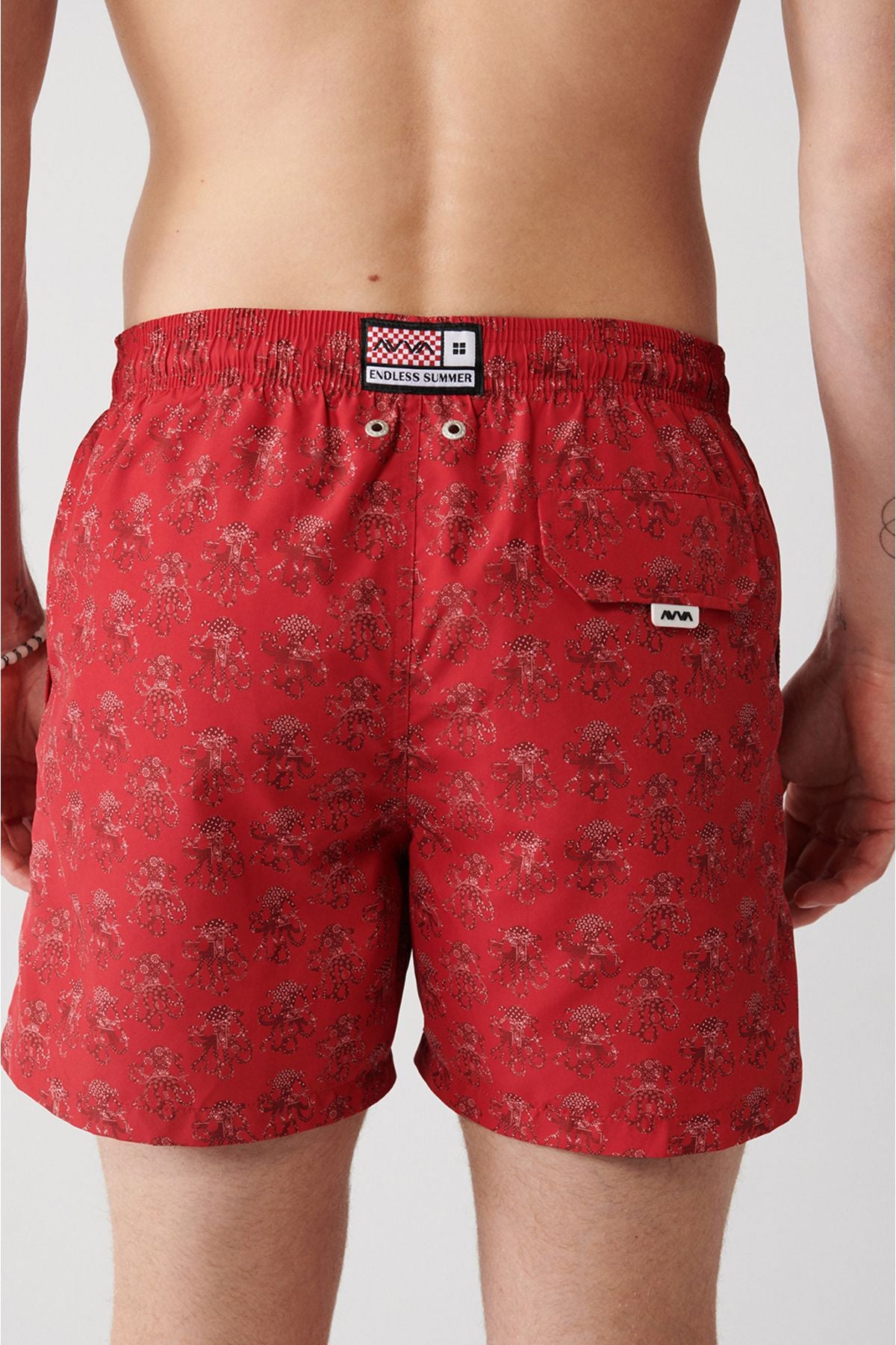 Red Fast Small Octopus Printed Standard Special Boxed Comfort Fit Mayo Sea Short