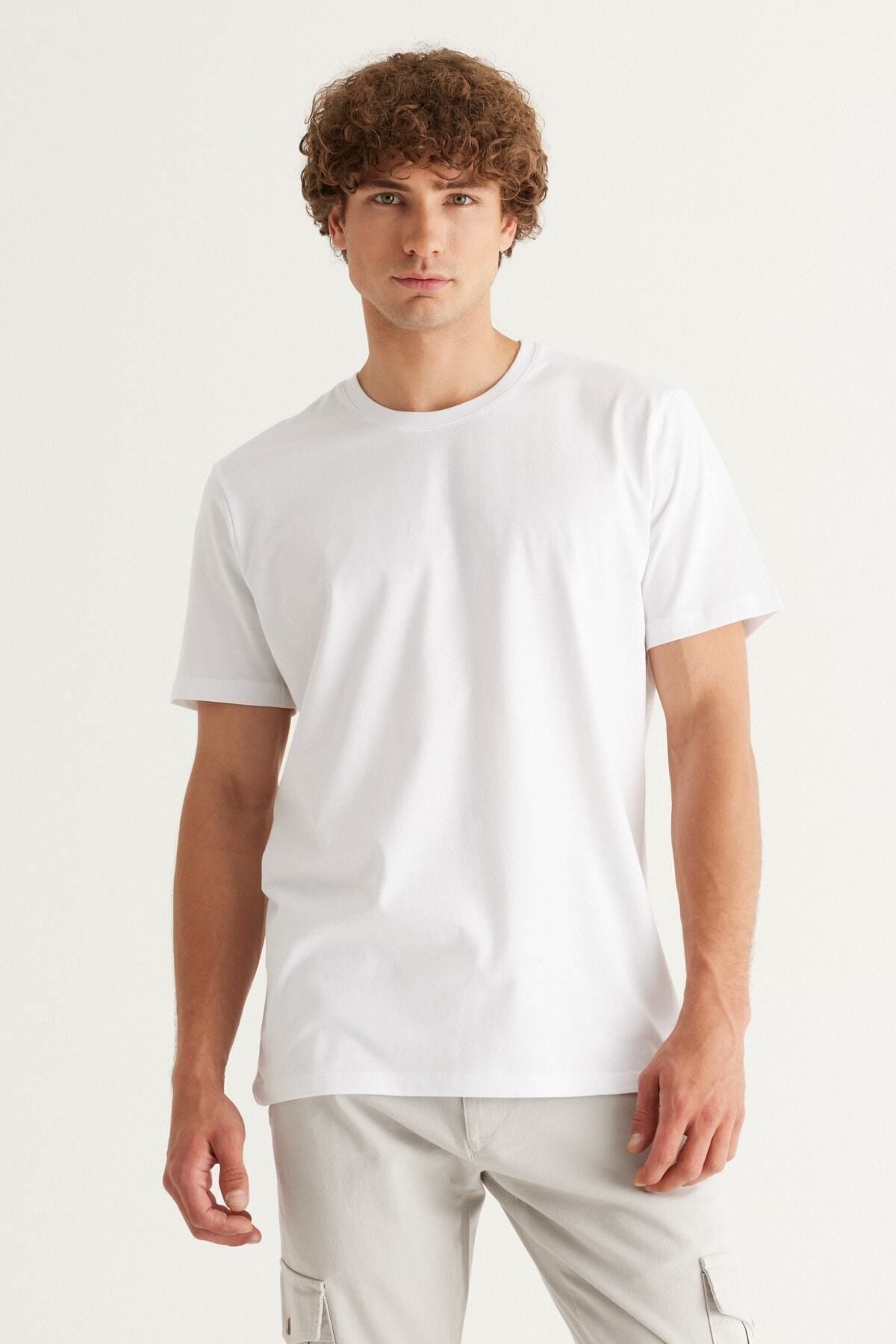 Men's white 360 degrees stretching in all directions slim fit narrow cut bicycle collar t -shirt