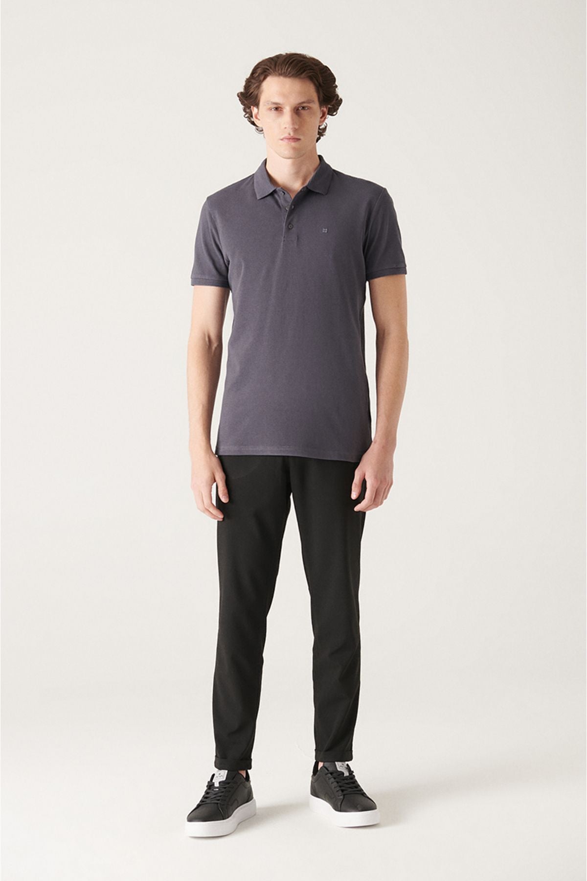 Men's anthracite 3 button 100 %corn cotton Polo Yaka T-shirt B001027