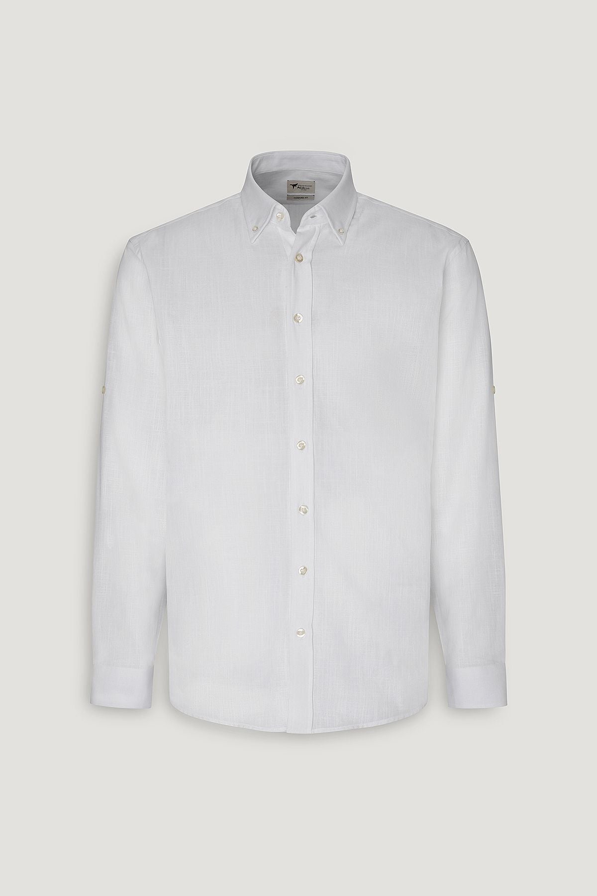Men's white linen comfort fit comfortable cut buttoned collar casual shirt