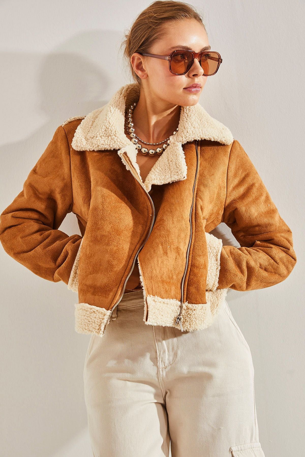 Female laminated suede jacket