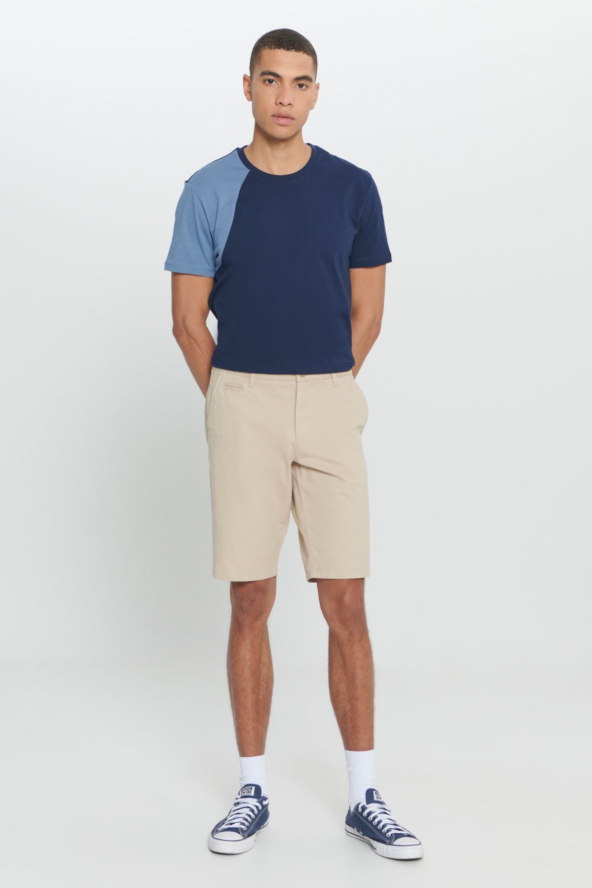 Men's Beige Slim Fit Narrow Cut Amelery 100 %Cotton Casual Chino Shorts