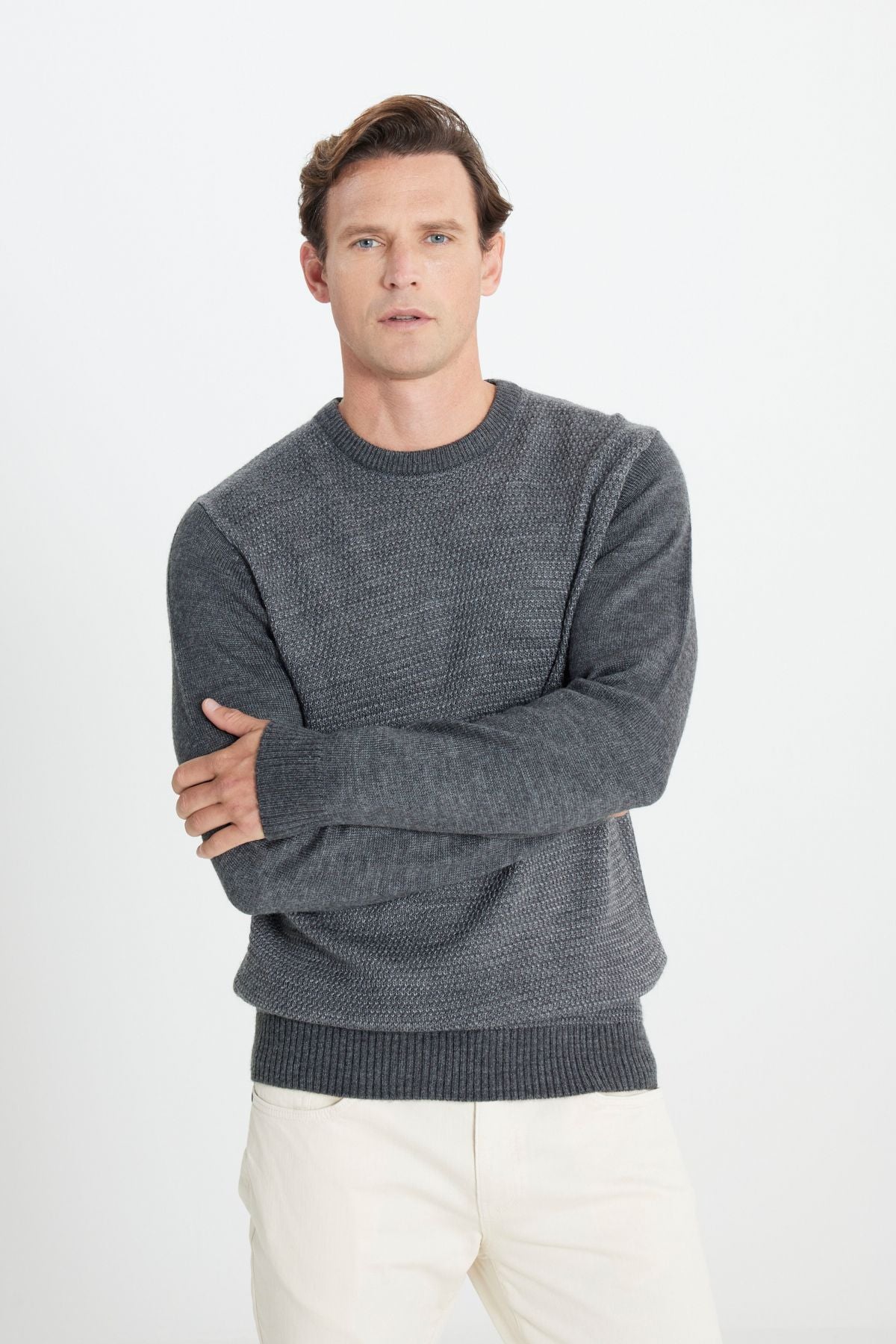 Men's Cleaper-GRI melange standard fit normal cut bike collar honeycomb patterned knitwear sweater