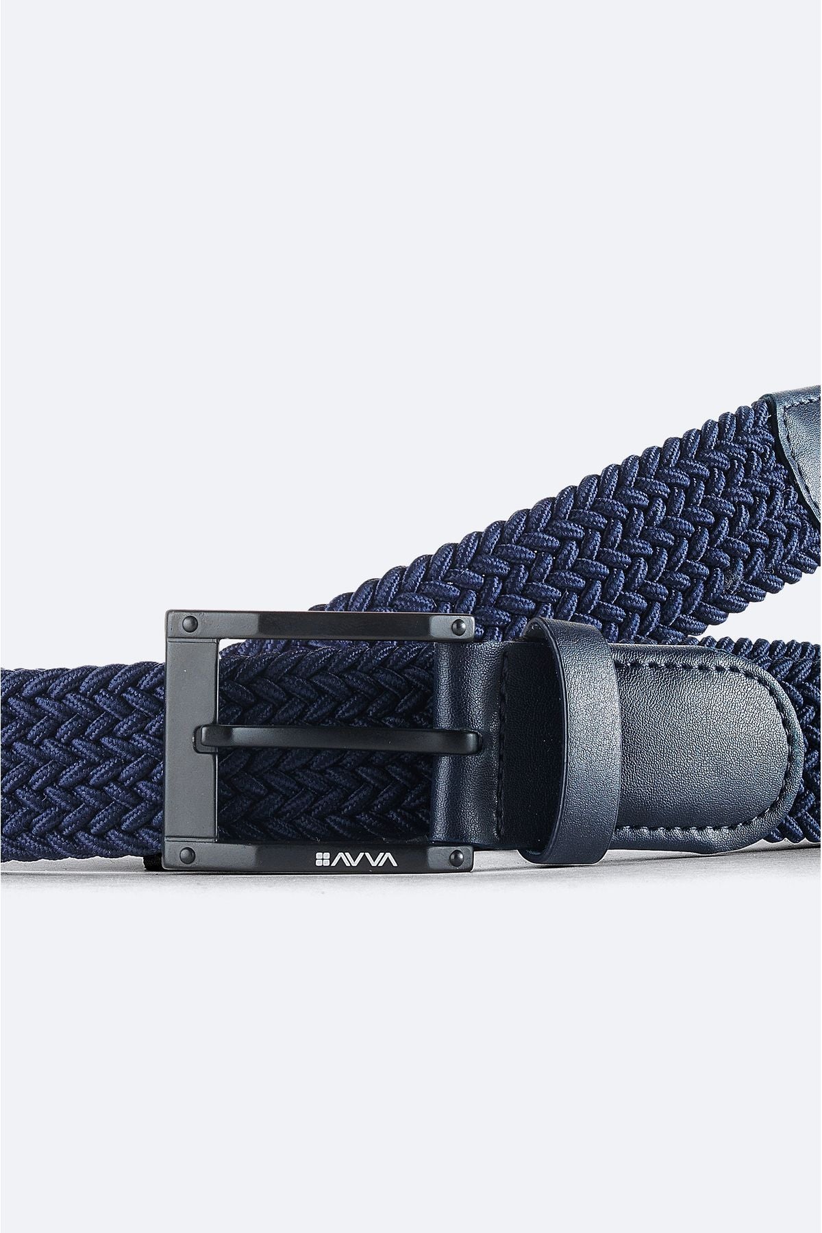 Male Navy Blue 100 %Leather Knitting Belt A41y9320