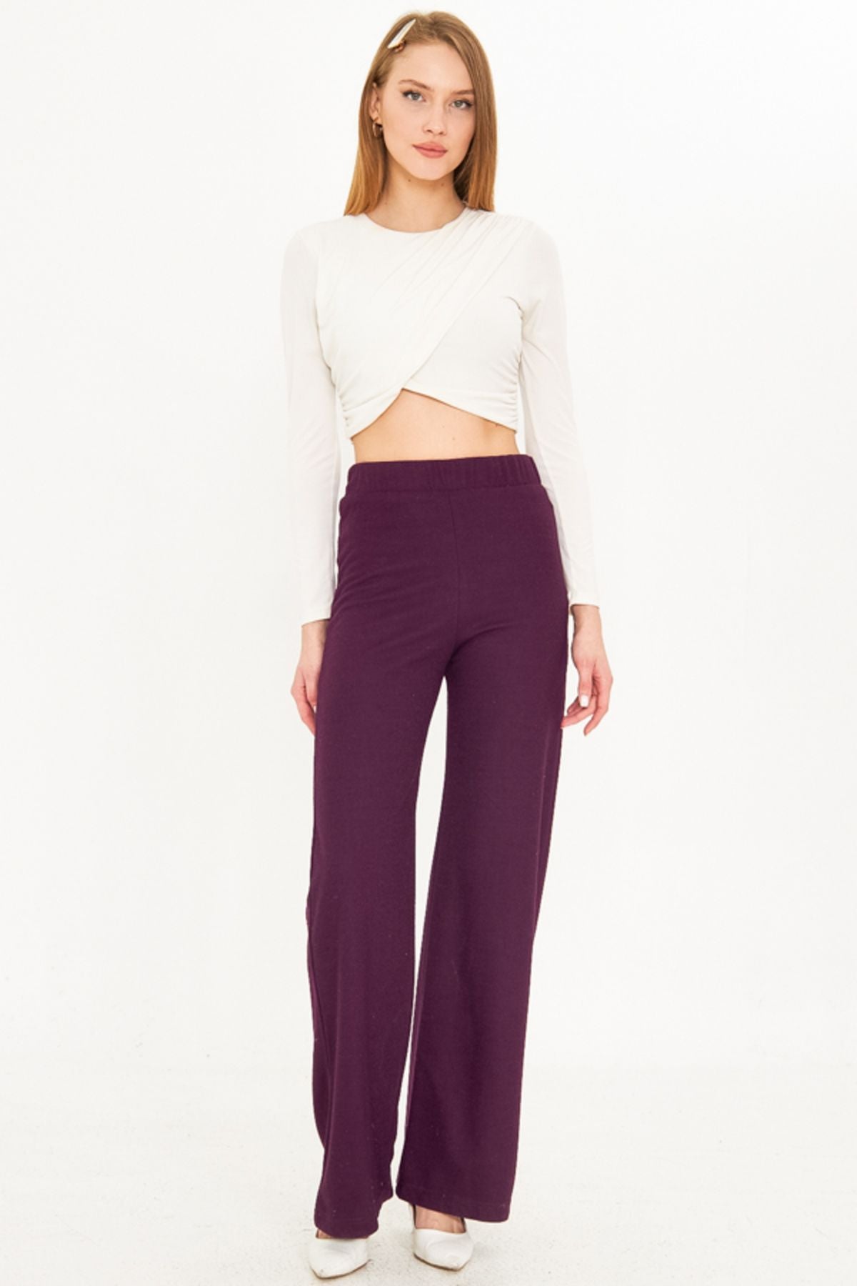 Female purple waist rubber lined stamp trousers Arm-25k001092