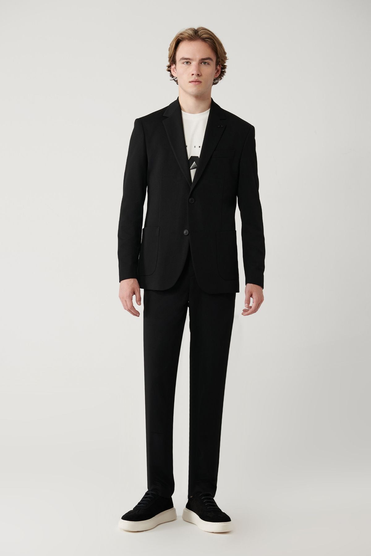 Men's black mono collar lined slit jersey fabric jacket B004000
