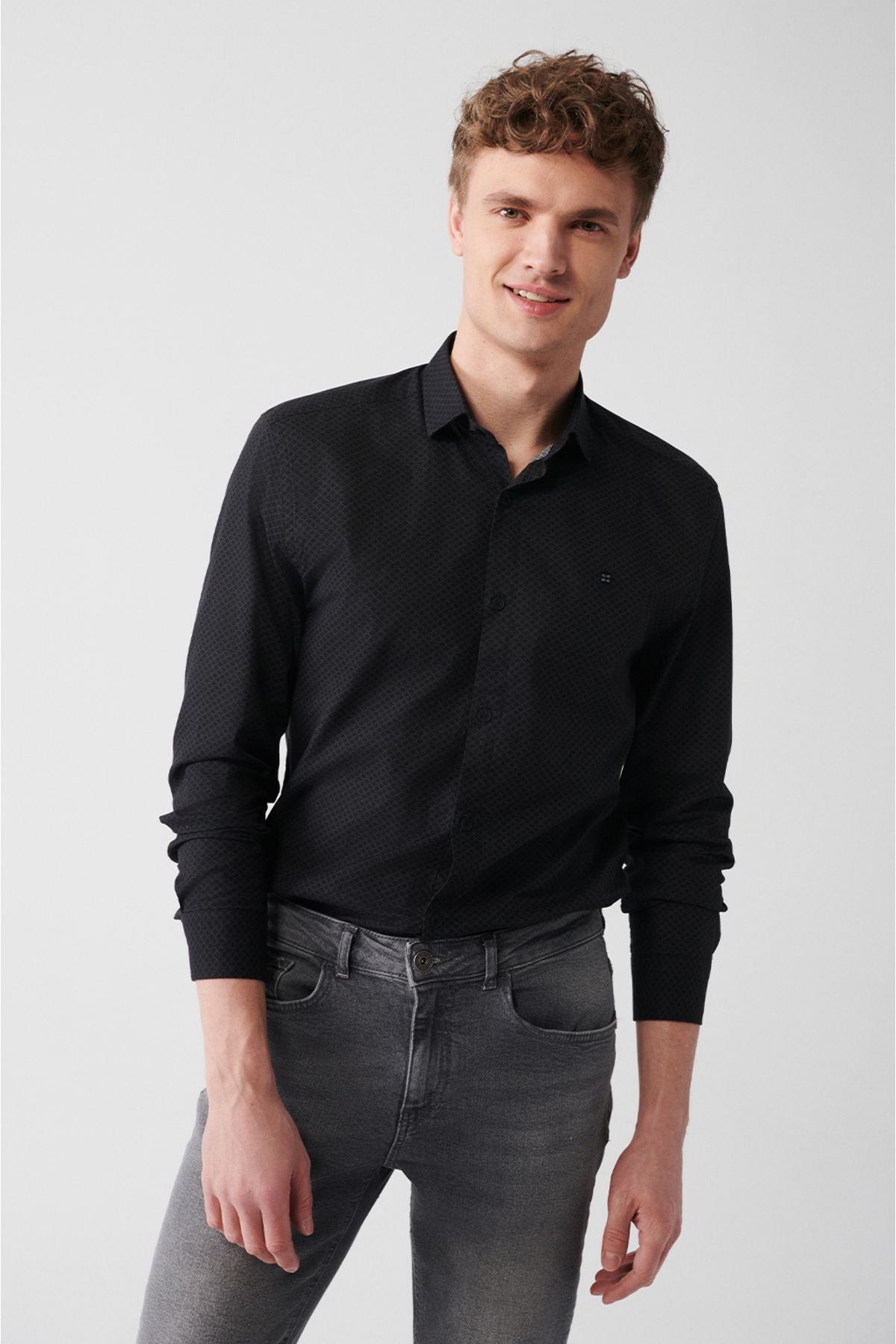 Men's anthracite 100 %cotton printed shirt A31y2040