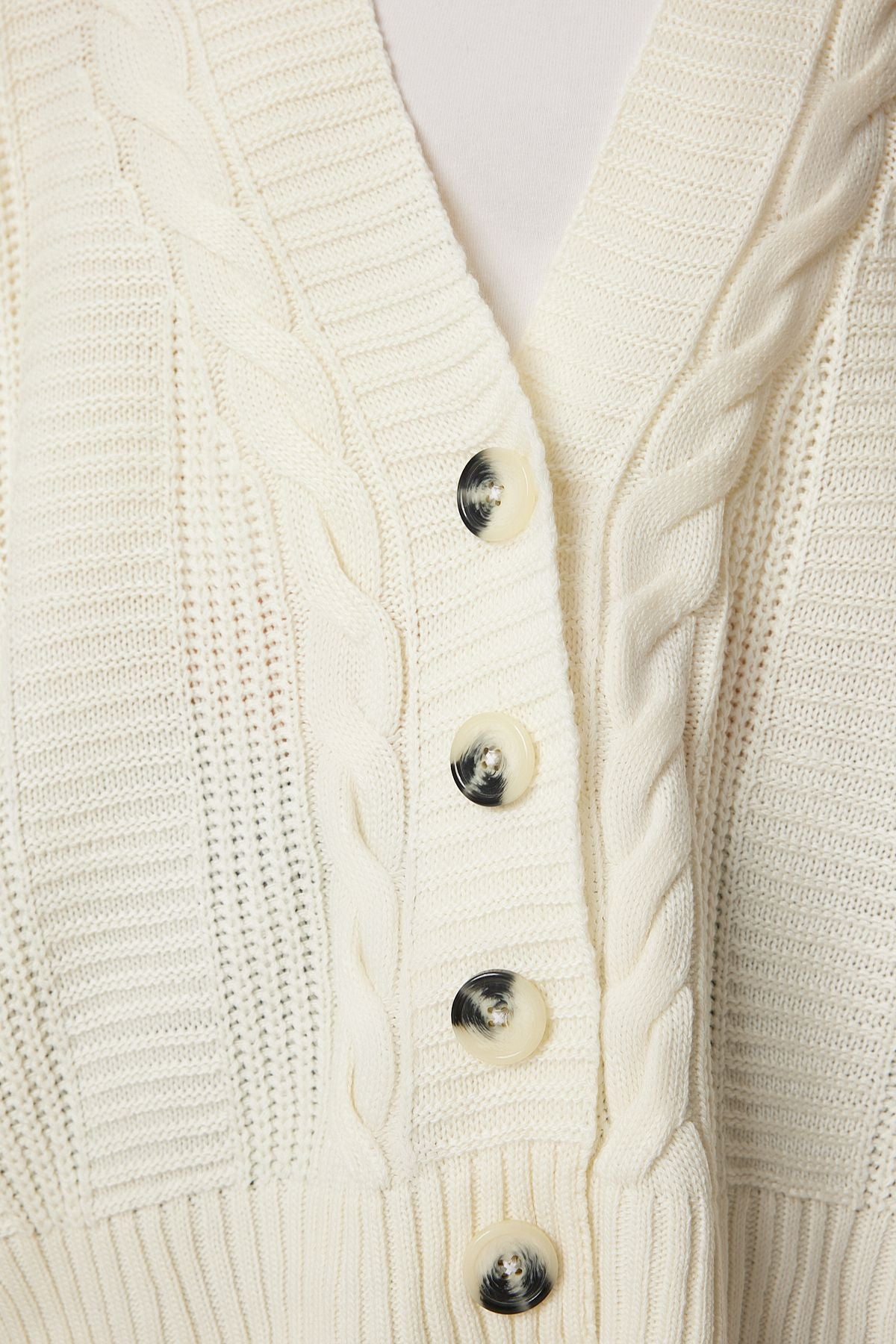 Female Ecru braided balloon sleeve shabby knitwear cardigan mx00176