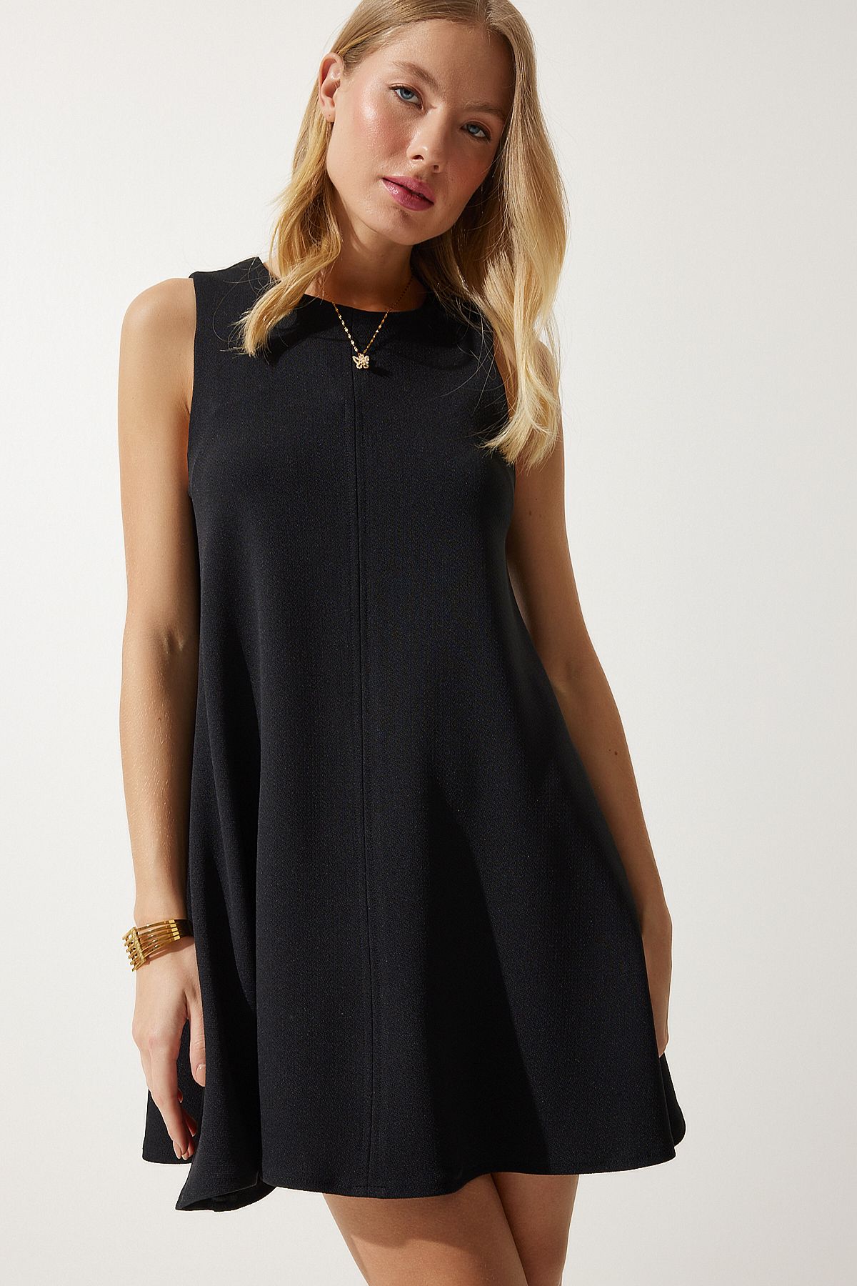 Women's black bike collar cottage woven bell dress RV00160