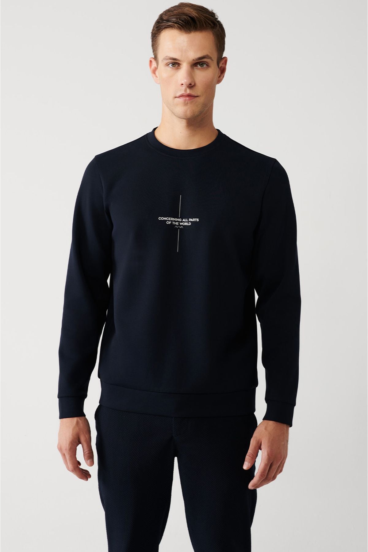 Men's navy blue interlok fabric bike collar slogan printed Sweatshirt A32y1207