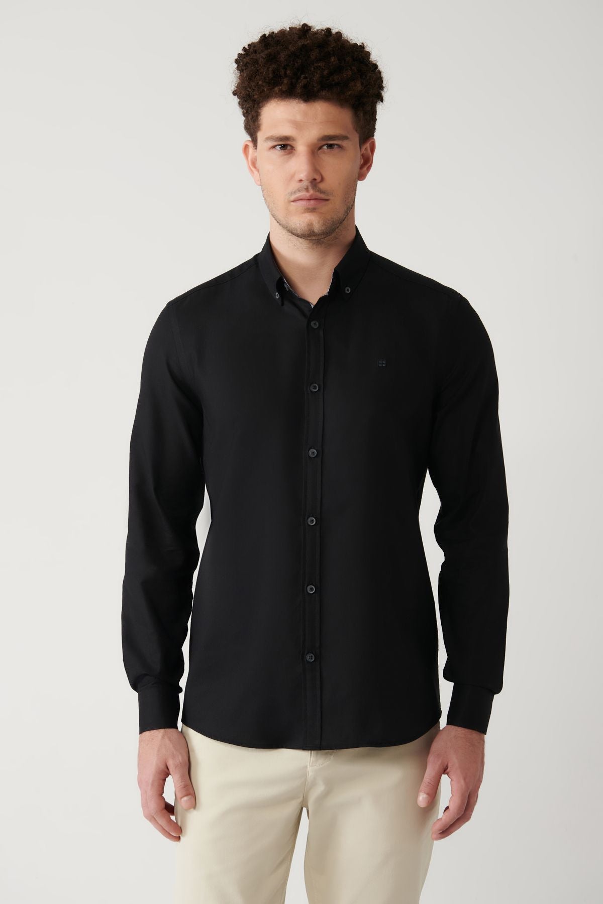 Men's black button collar 100 %cotton oxford shirt B002034