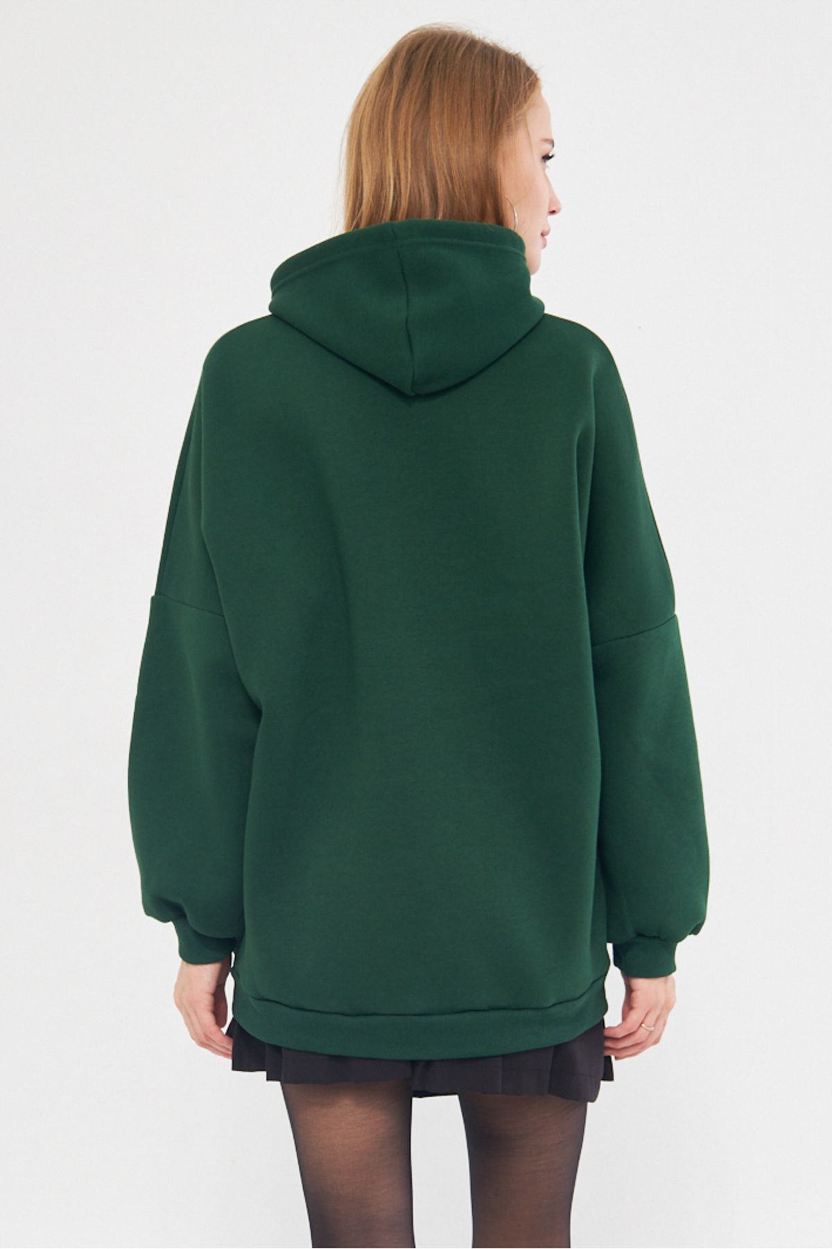 Woman Dark Green Hooded in Sweatshirt Arm-25k001045