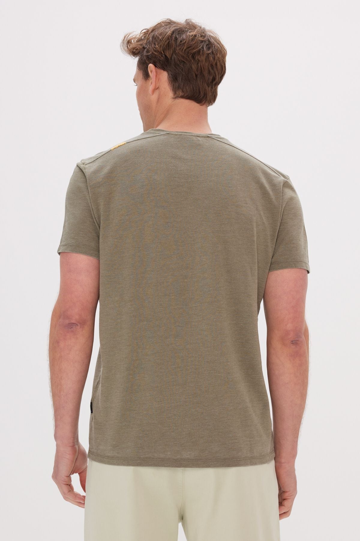 Men's Khaki Slim Fit Narrow Cut Bicycle Collar Cotton T -shirt