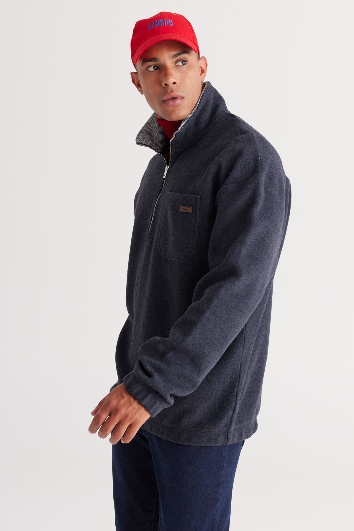 Men's Indigo melanj loose fit Içi fleecery