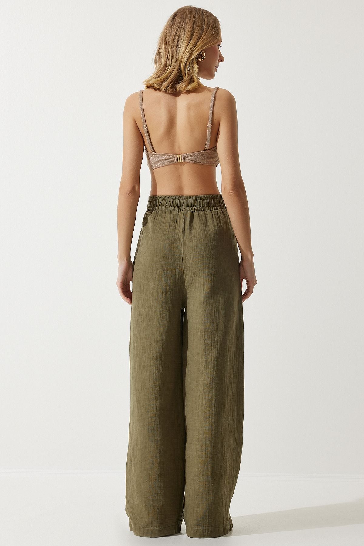 Woman Khaki Muslin Palazzo Pants MX00160