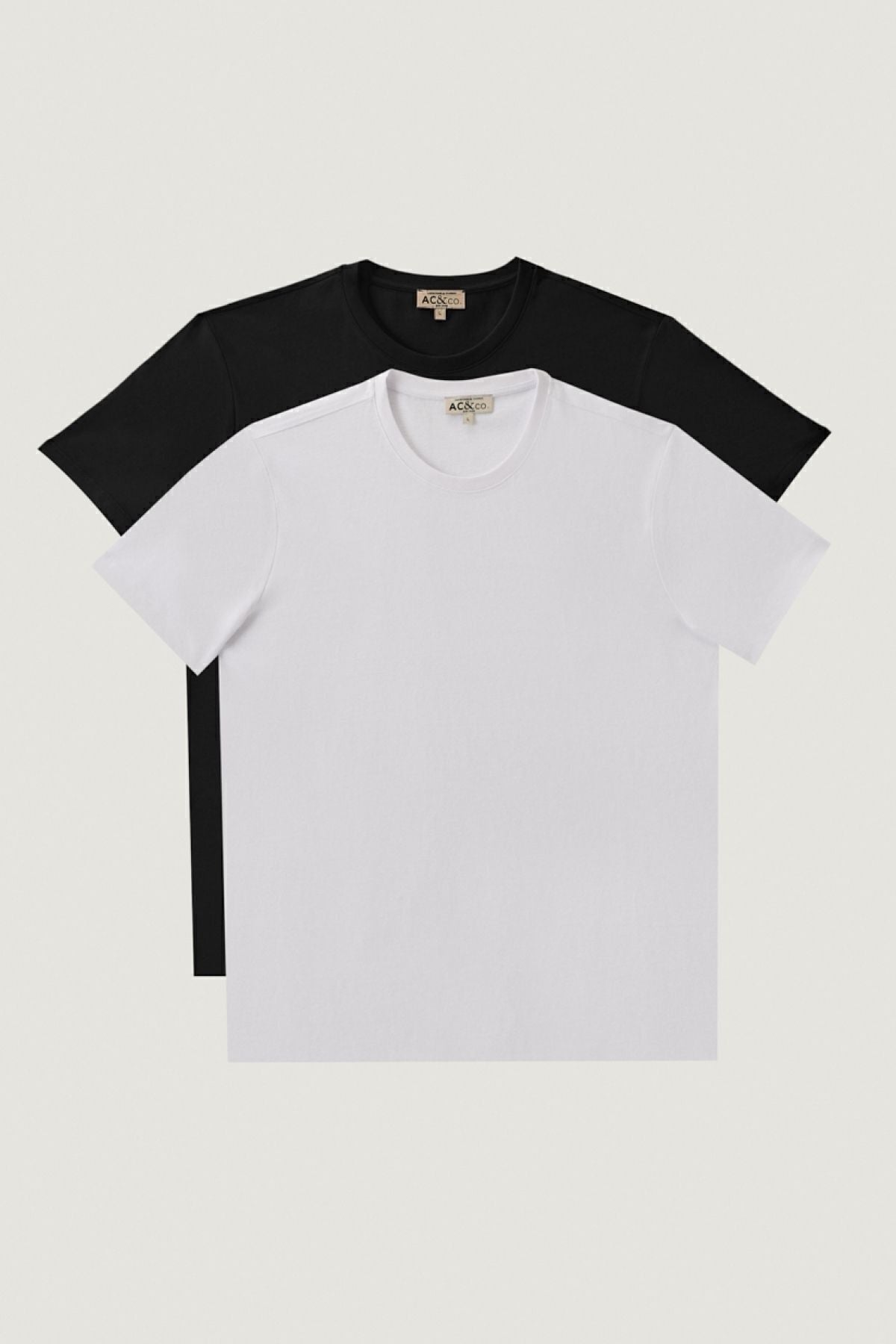 Men's black-and-white slim fit narrow cut bike collar 100 %cotton 2 T-shirt package