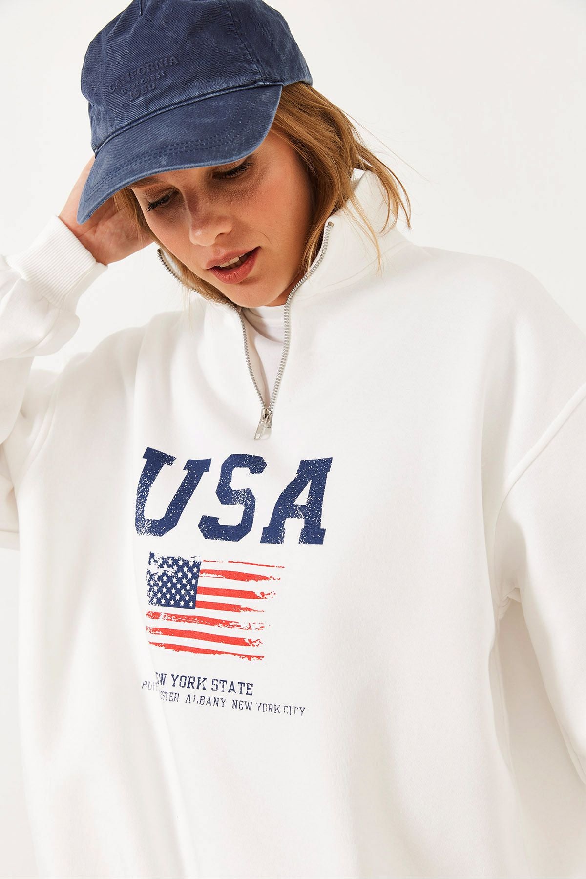 Female Arım Zippered Usa printed upright collar sweatshirt 60251880