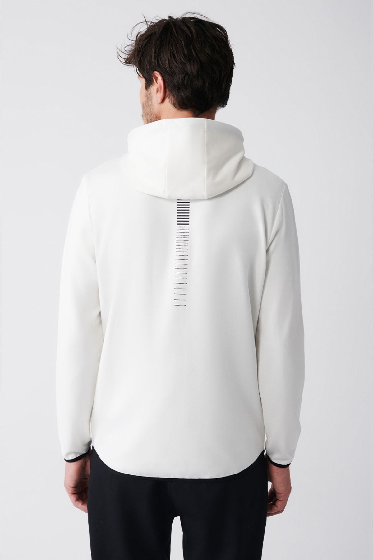 Men's Ecru Interlok Fabric Hoped Zipper Sweatshirt A31y1202