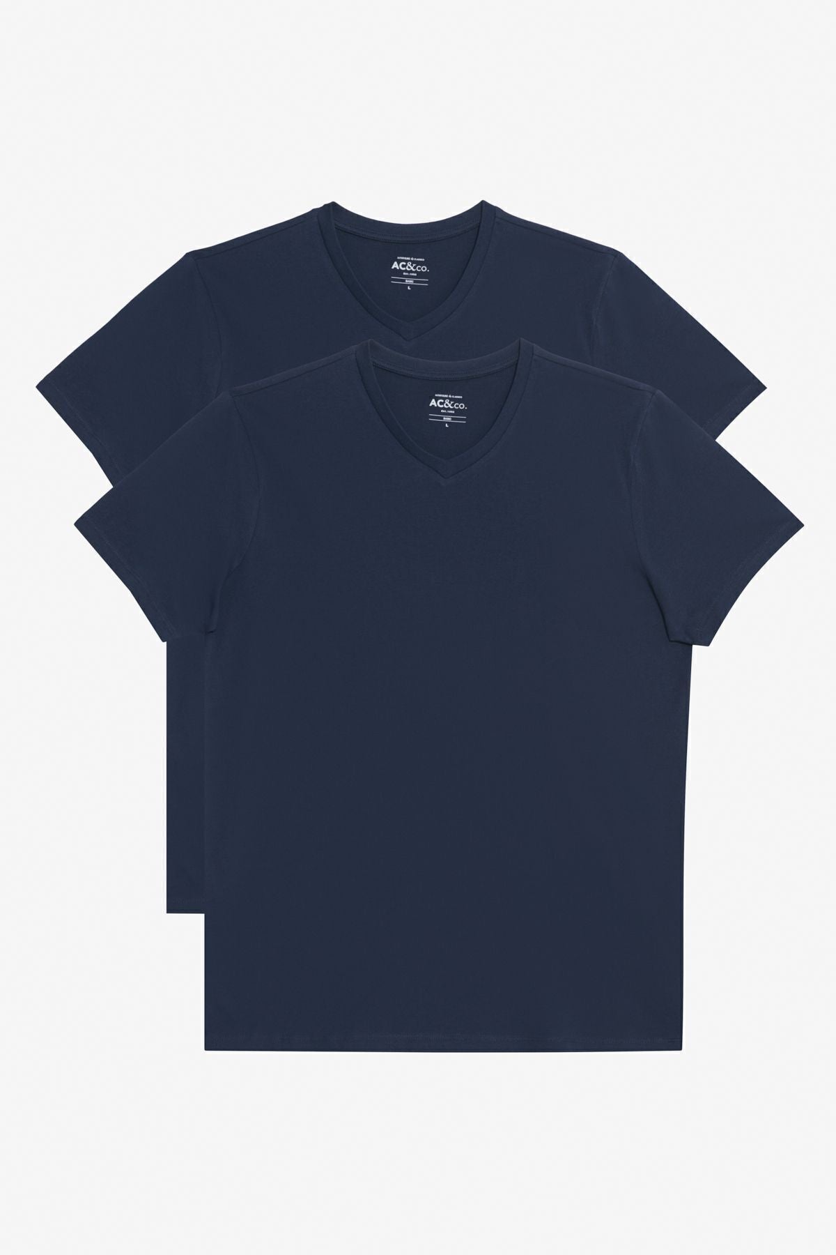 Men's Navy Blue-Lacivert 2 V-neck 100 %Cotton Slim Fit Narrow Cut Basic T-shirt