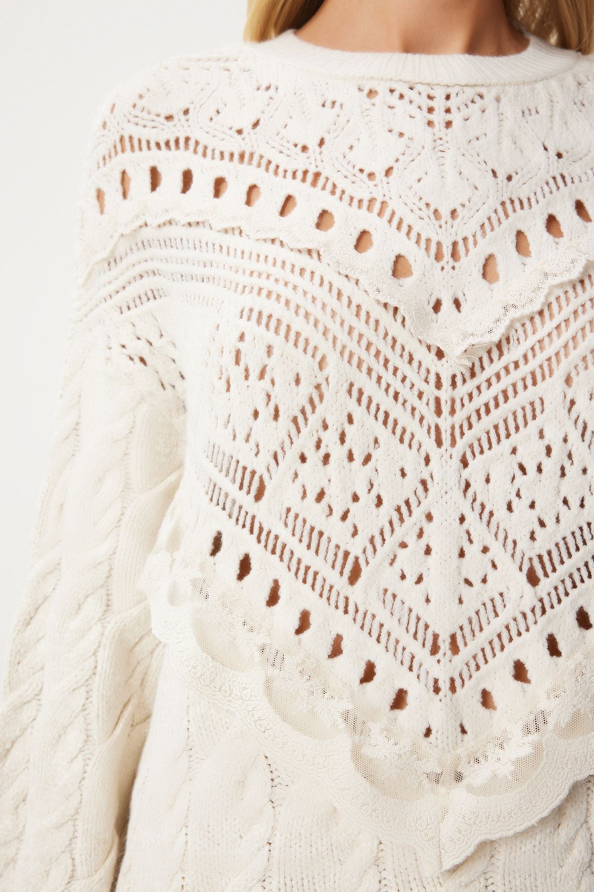 Women's Cream Lace Detail Offer Knitwear Kazakh KL00005