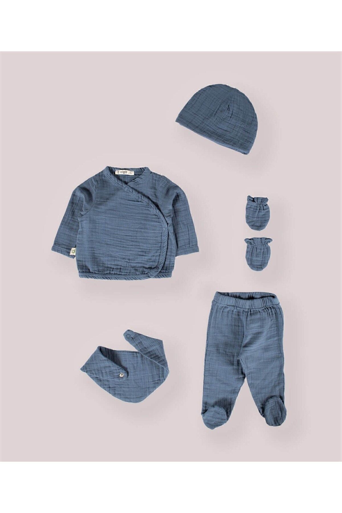 Organic Hospital Output Baby Set 0-3 Month Indigo Blue