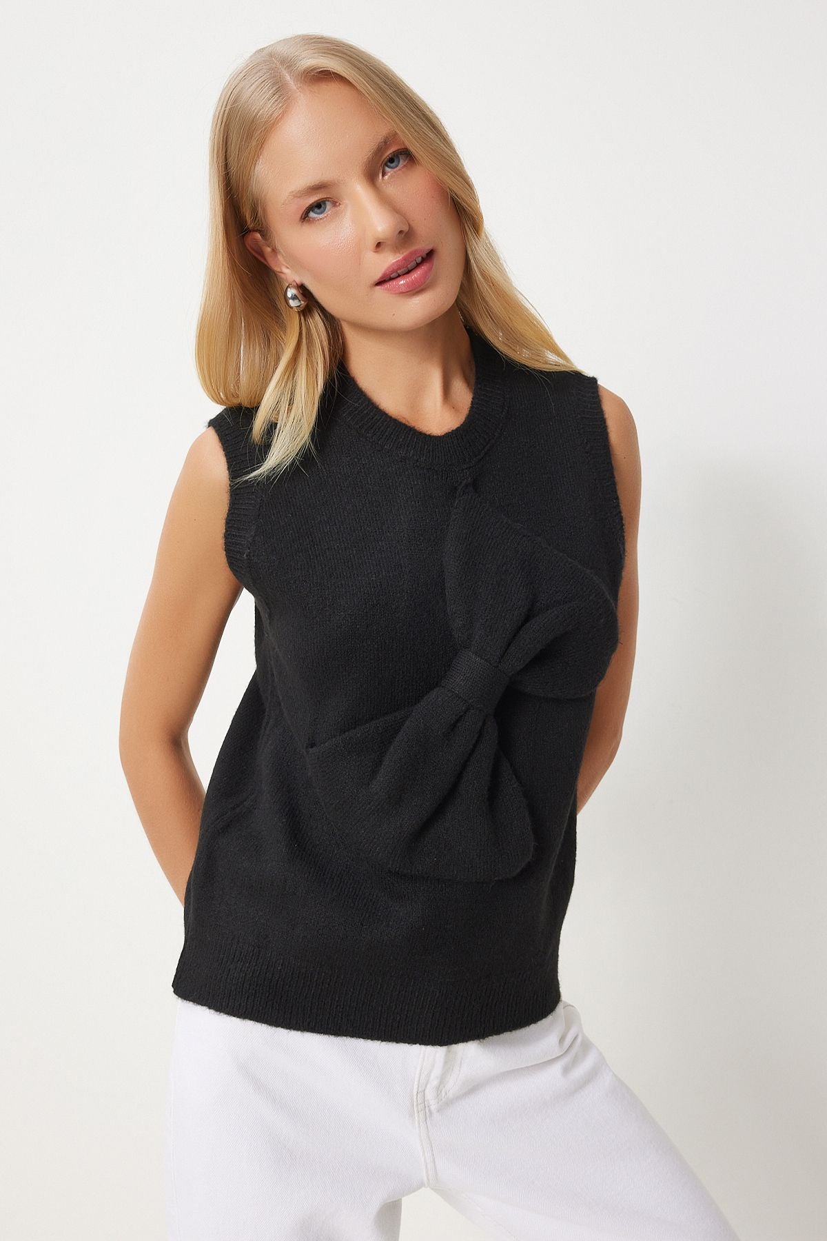 Women's black bow knitwear sweater pf00083