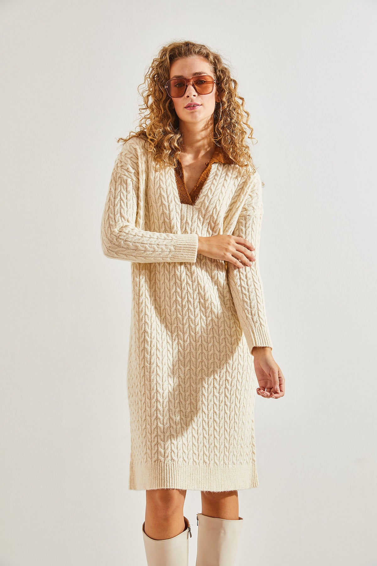 Women's Colored Collar Knitwear Dress 20234214