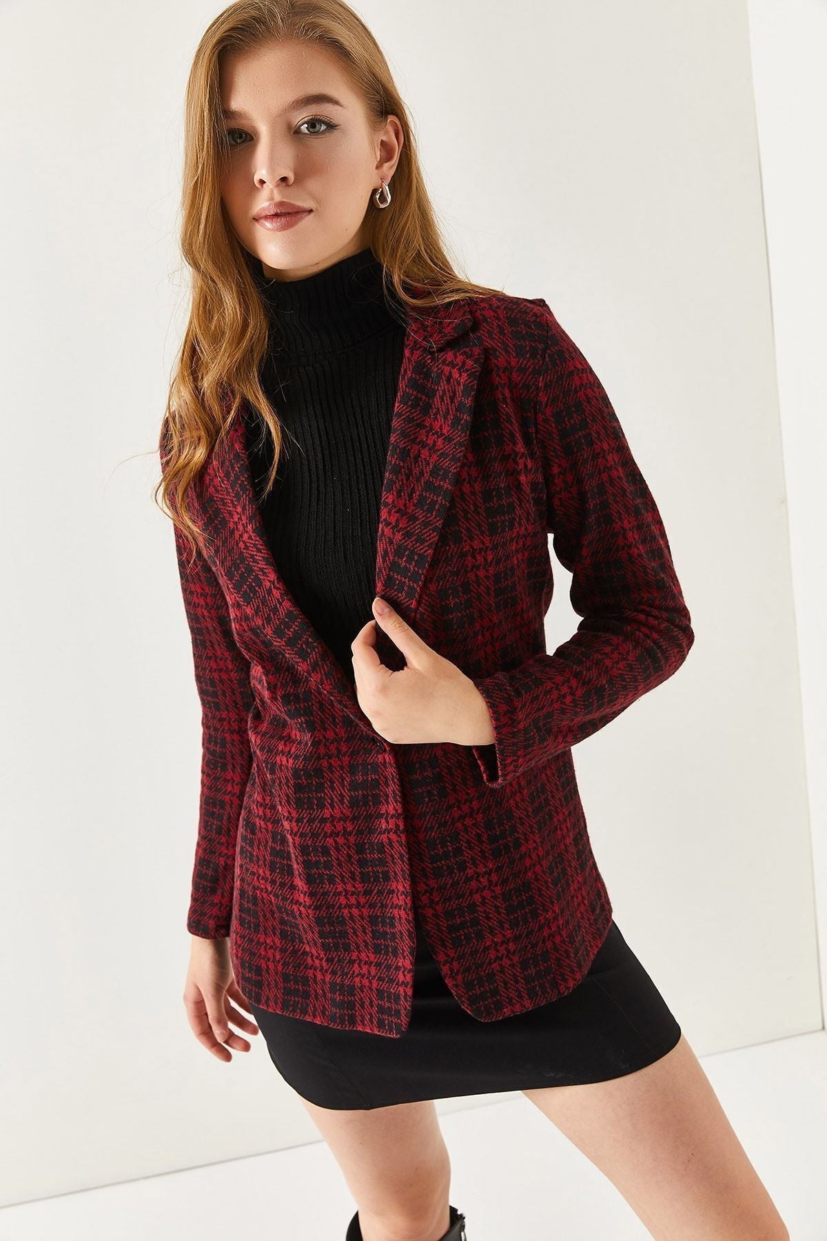 Female Bordeaux Stamp Single Button Echle Jacket ARM-19K001131