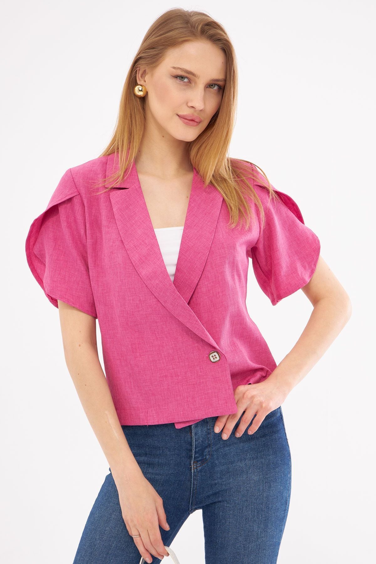 WOMEN EFLATUN AROUND SPRING DETAILED Crop Short Sleeve Jacket ARM-24Y001048