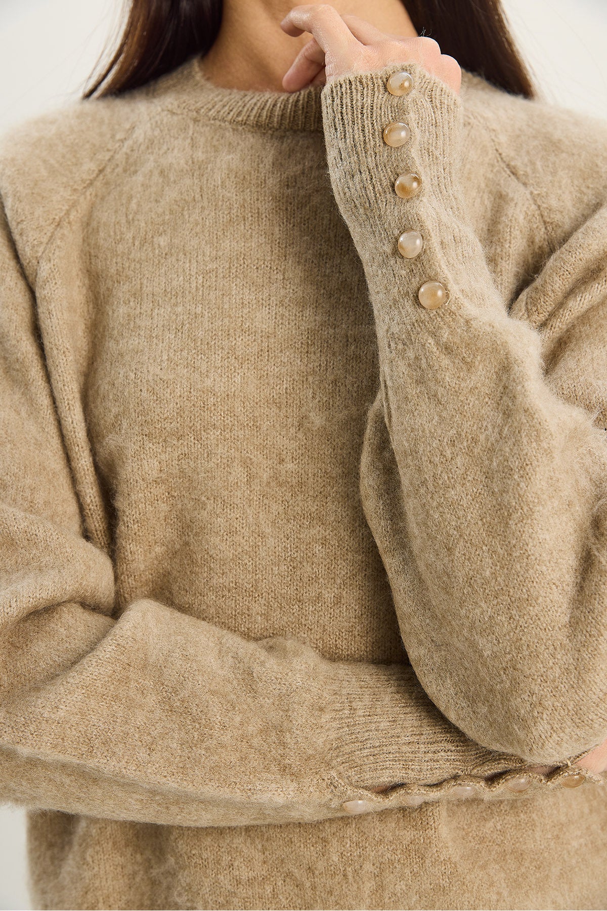 Women's Basic Knitwear Sweater with Button Sleeves TK251107 60283668