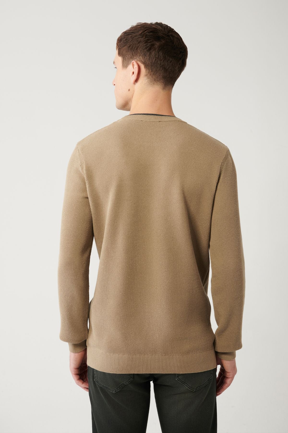 Men's Beige Double Collar textured knitwear sweater A32y5100