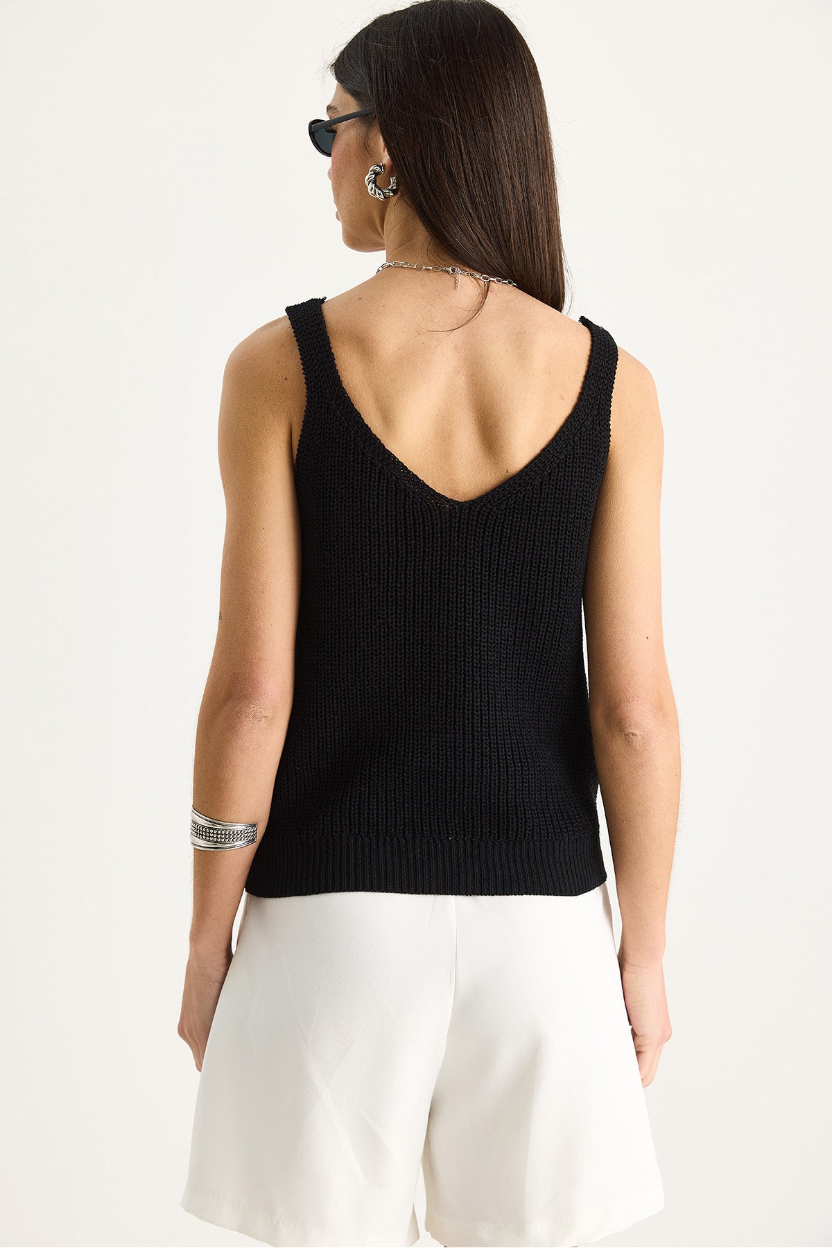 Women's V-Neck Waist Detailed Basic Knitwear Blouse 20258007