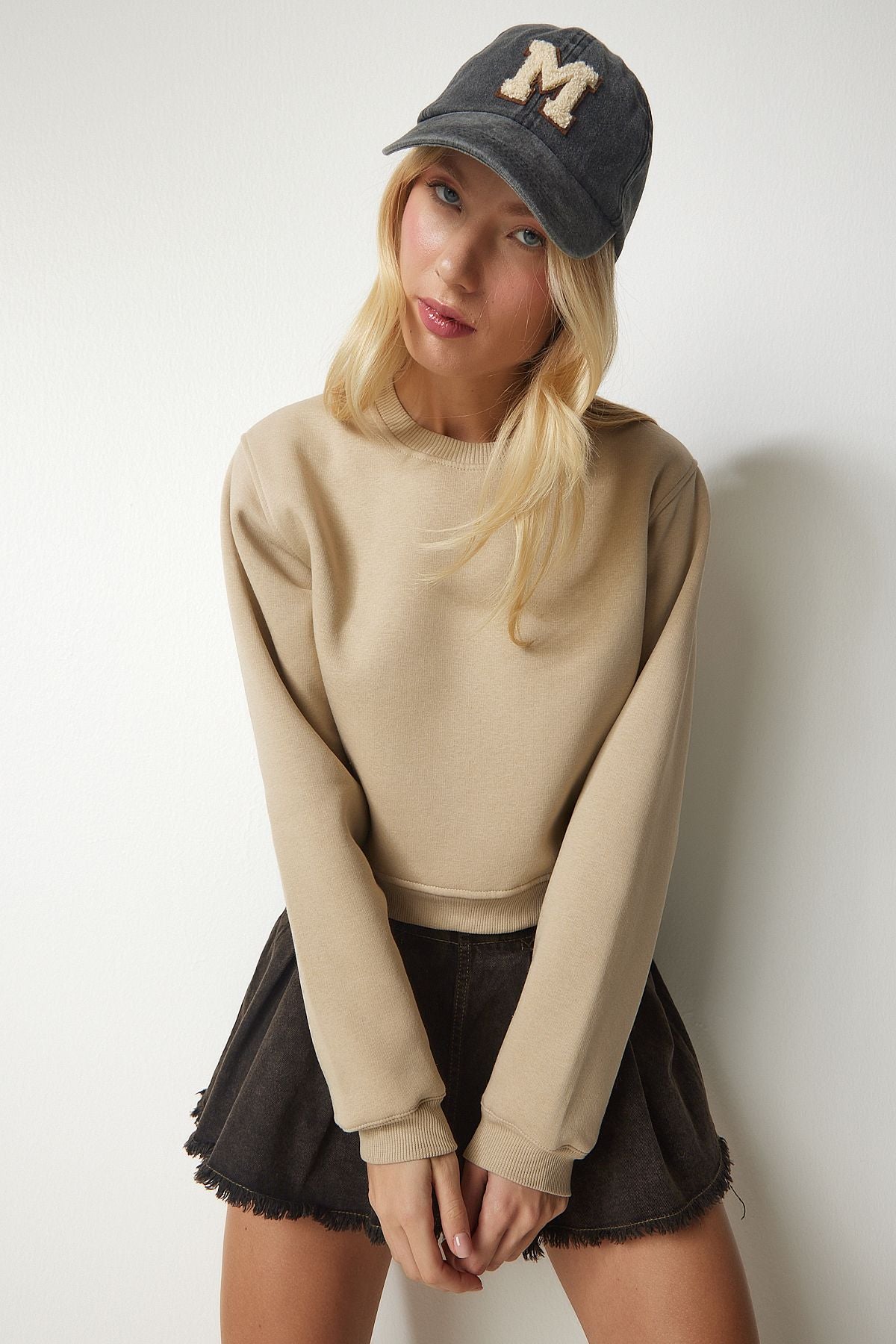 Female Beige Crop Sweatshirt UB00178